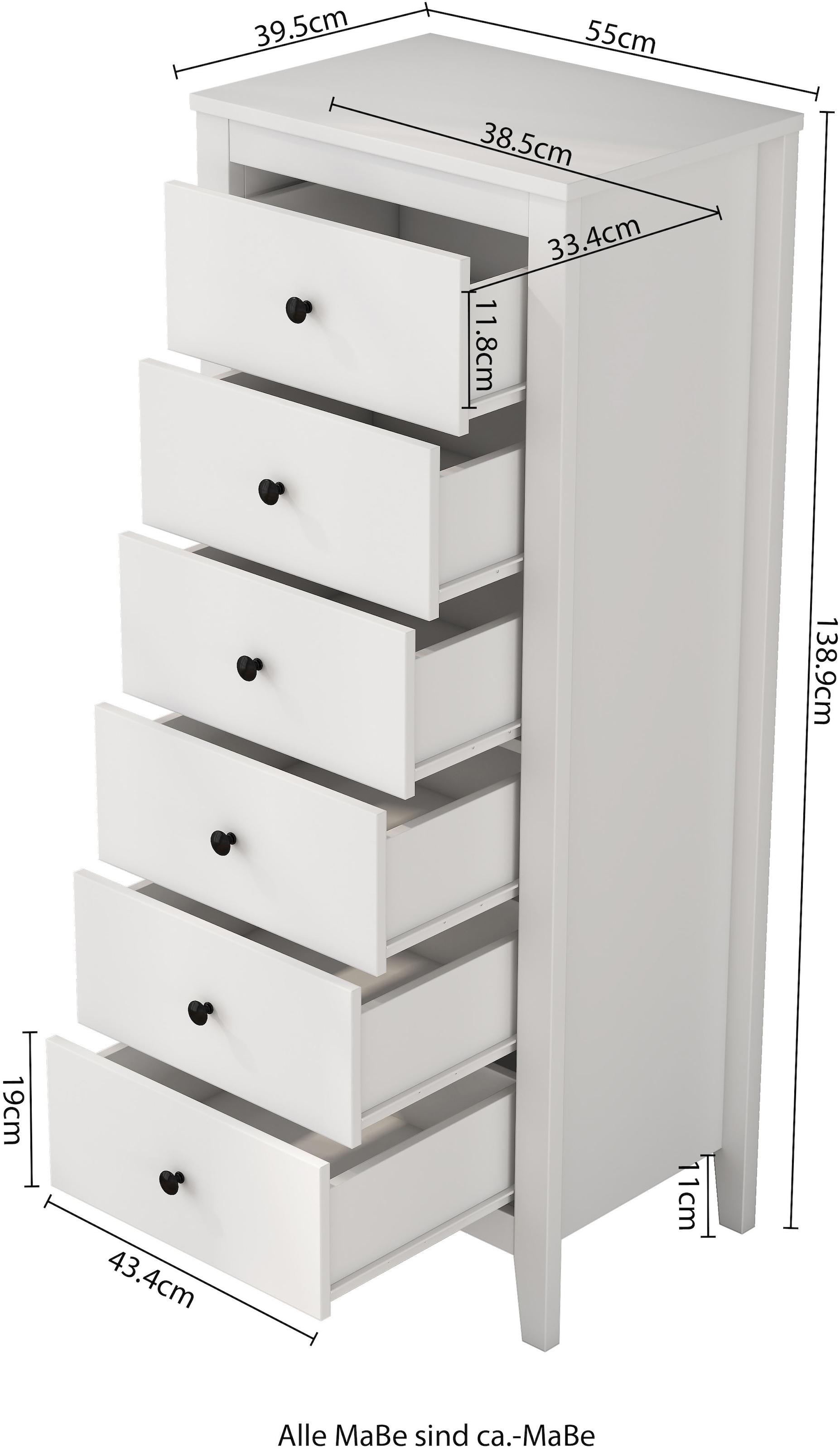 OTTO home Kombikommode »Borkum Sideboard Anrichte mit 6 Schubladen Landhaus weiß Bestseller« hochwertige Griffe aus Metall, 