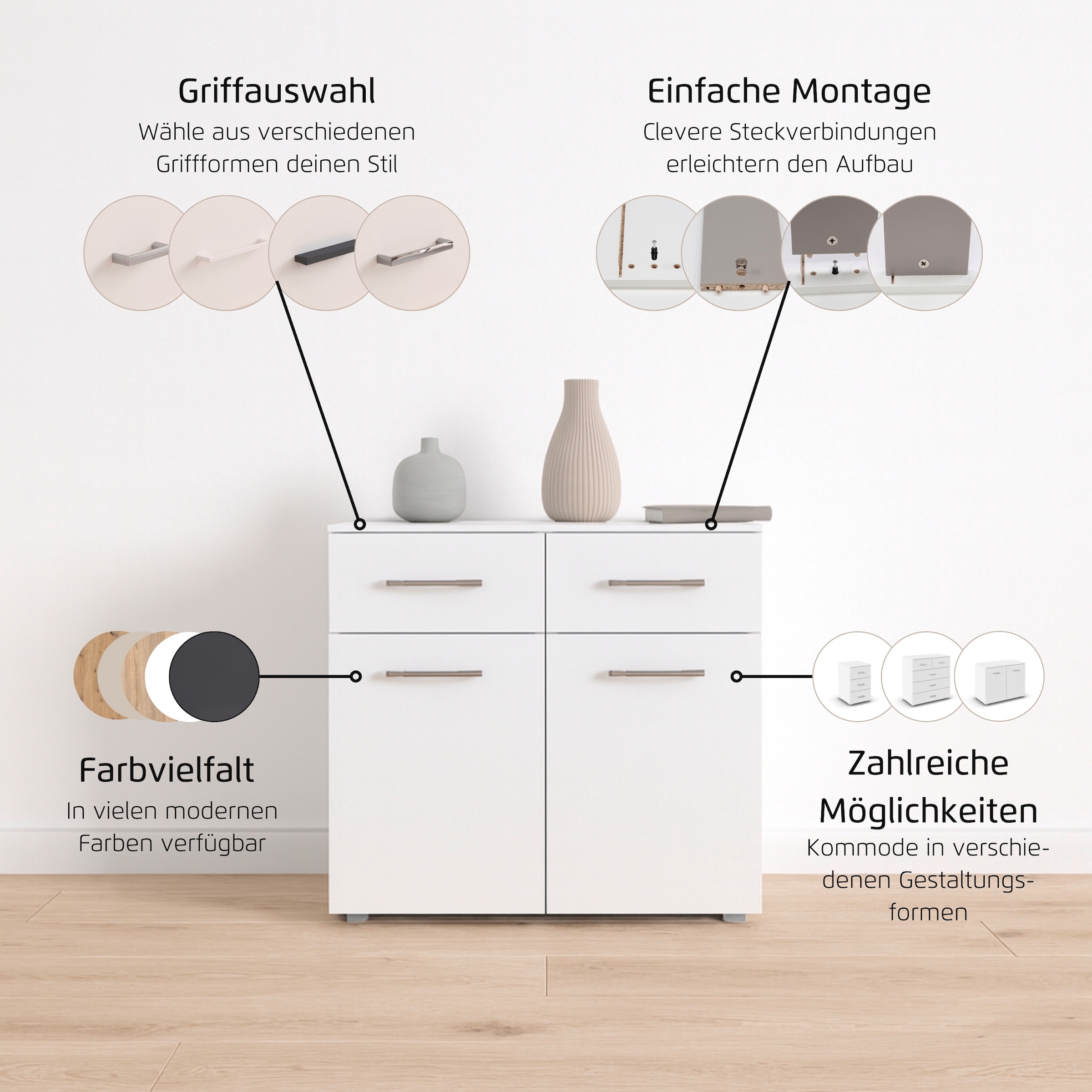 rauch Kommode »Gamma« Breite 80 cm / Höhe 81 cm, verschiedene Griffvarianten/-Farben, 