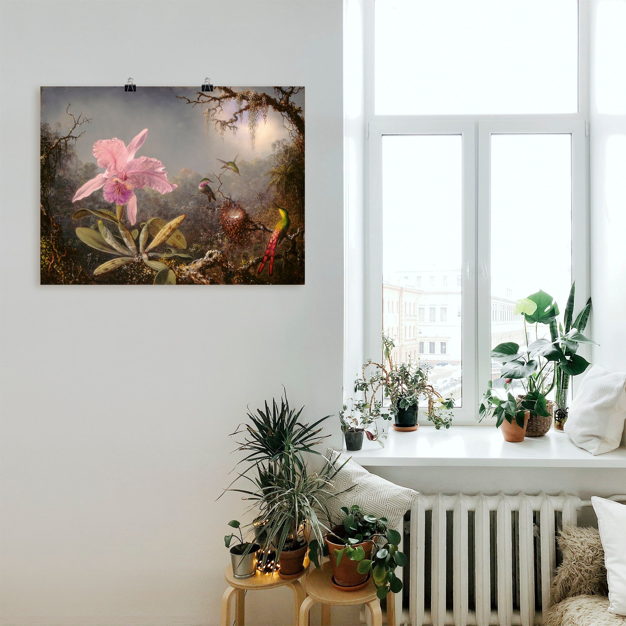 Artland Wandbild »Cattleya Orchidee und drei Kolibris.«, Blumenbilder, (1 St.), als Leinwandbild, Poster in verschied. Größen