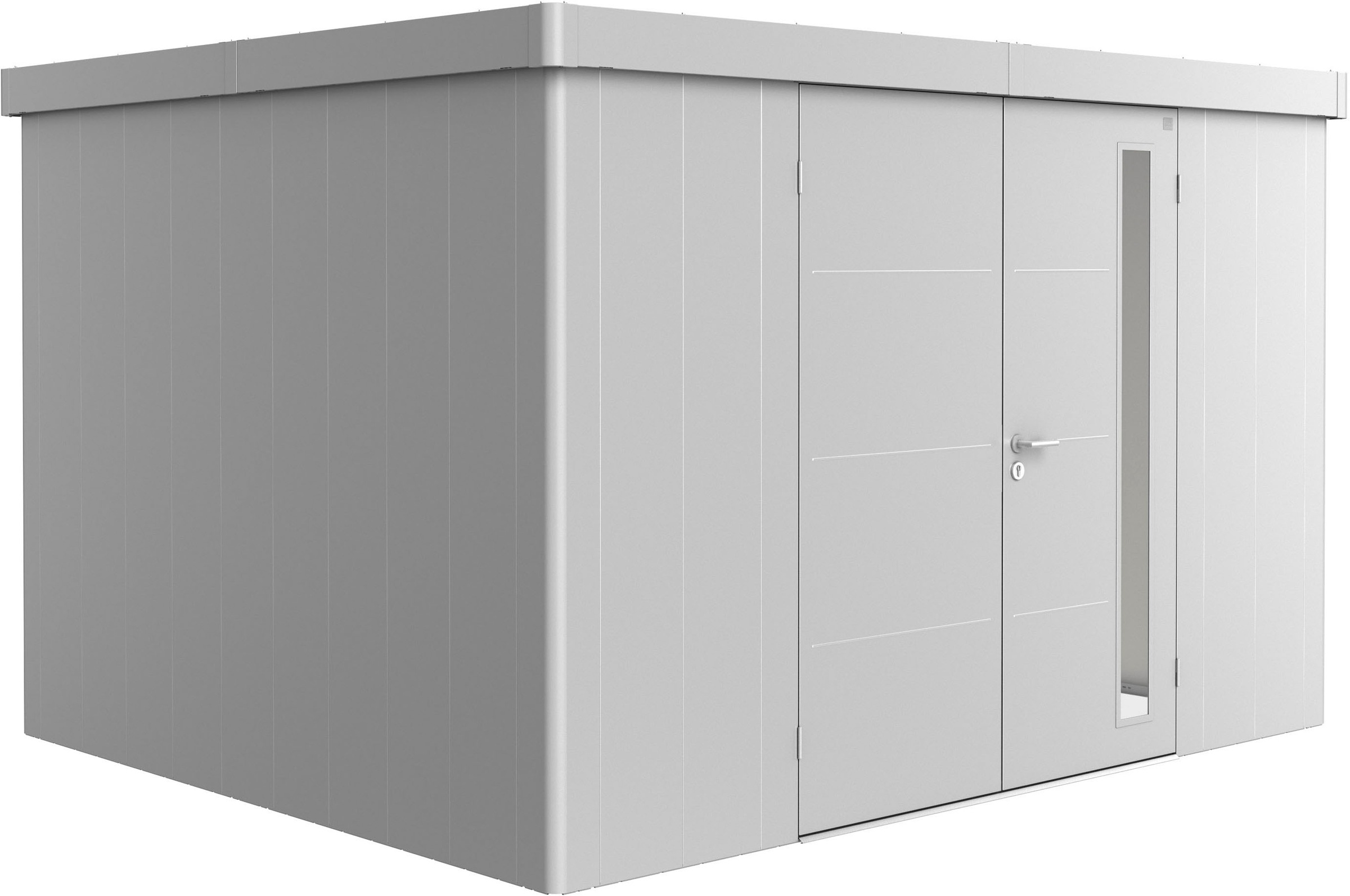 BIOHORT Gerätehaus »NEO Gr. 3D, verschiedene Farben« stylisches Gartenhaus mit Flachdach silber-metallic