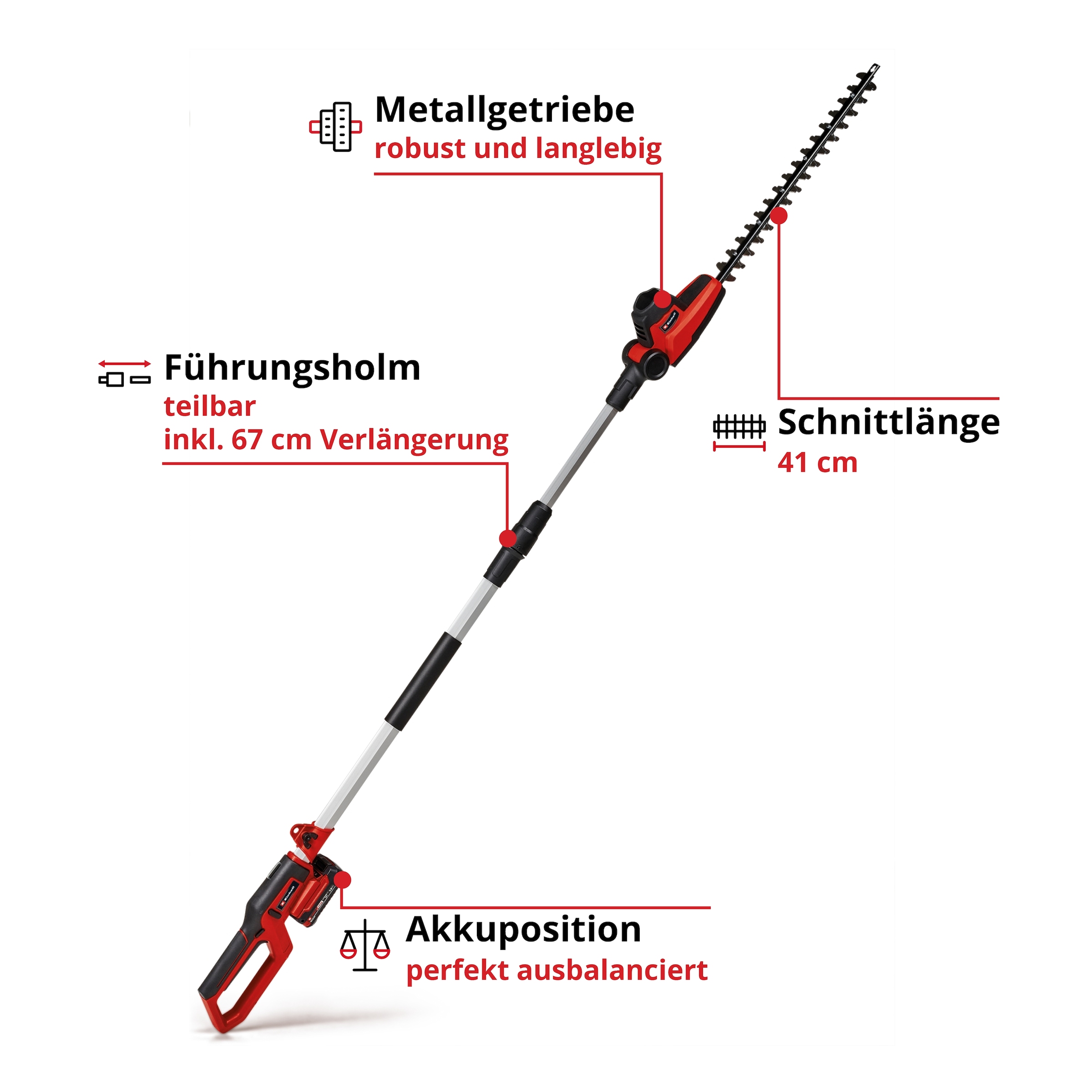 Einhell Teleskop-Heckenschere »GC-HH 18/45 Li T-Solo«, 45 cm Schwertlänge