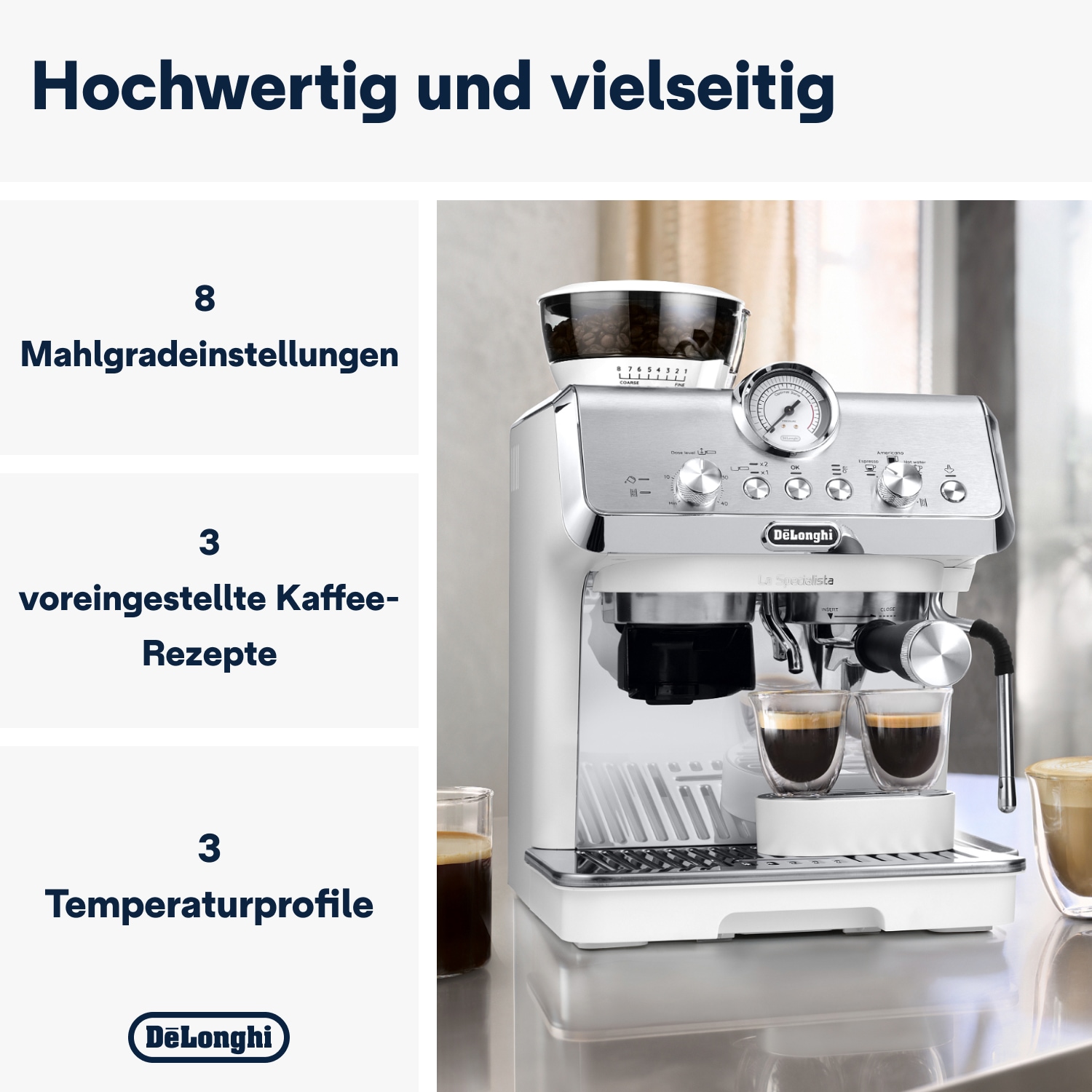 De'Longhi Espressomaschine »LA SPECIALISTA EC9155.W« 8 Mahlgrade, 3 Temperaturen, Milchschaumdüse & Tamping Hilfe