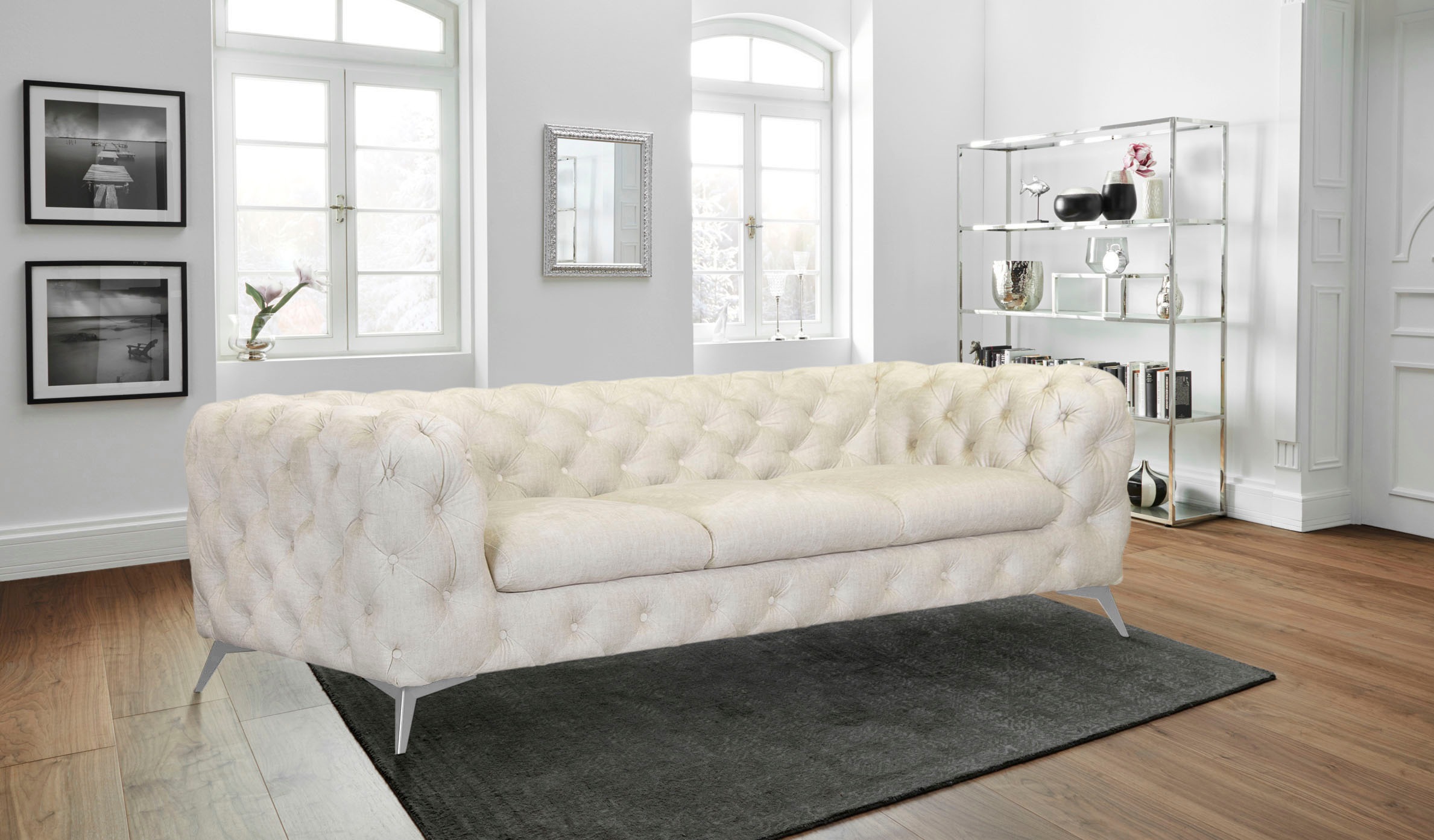 Leonique Chesterfield-Sofa »Glynis«, aufwändige Knopfheftung, moderne Chesterfield Optik, Fußfarbe wählbar