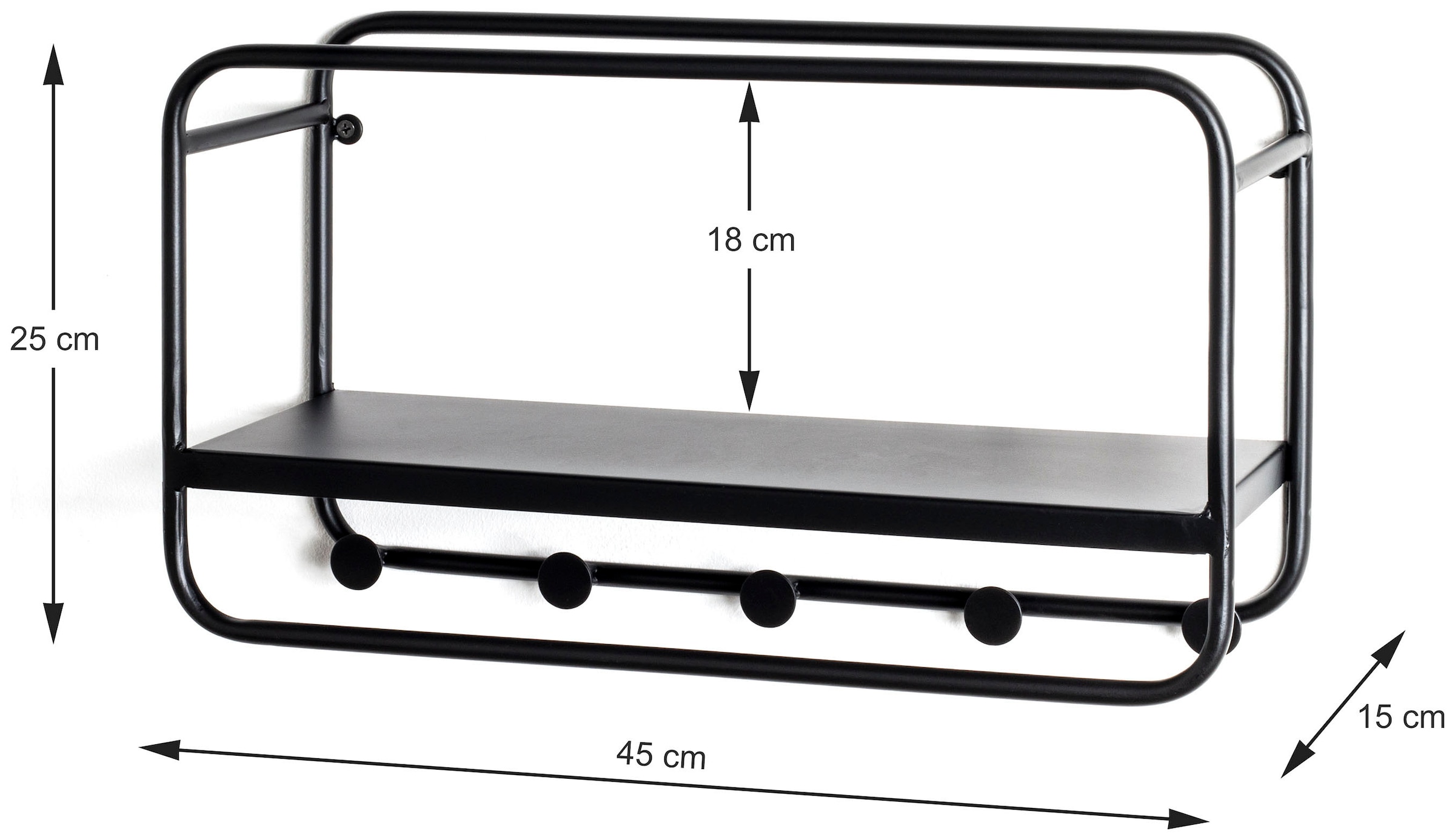 HAKU Garderobenleiste »Flurgarderobe, Garderobe, Garderobenhaken, Garderobenleiste,« rechteckig - aus Metall Schwarz - B/T/H 45/15/25 cm
