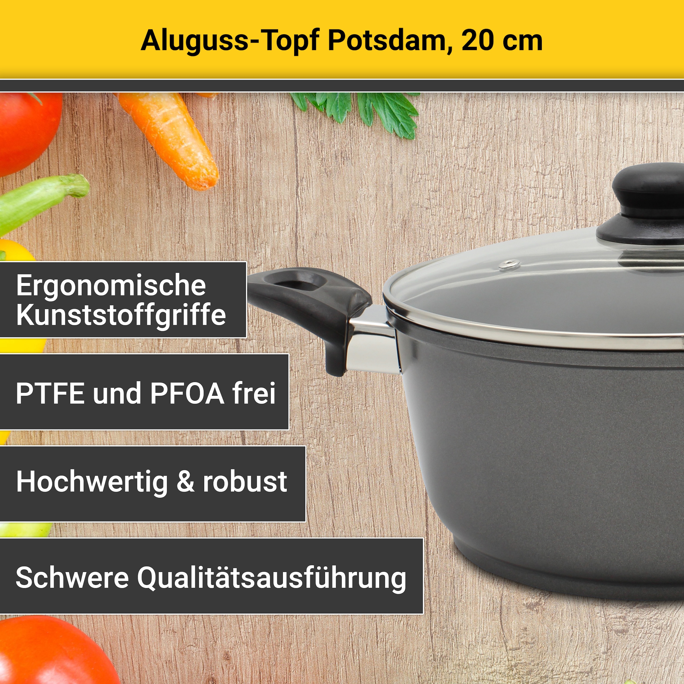 Krüger Fleischtopf »Aluguss Topf mit Glasdeckel Potsdam«, Aluminiumguss, (1 tlg.), für Induktions-Kochfelder geeignet