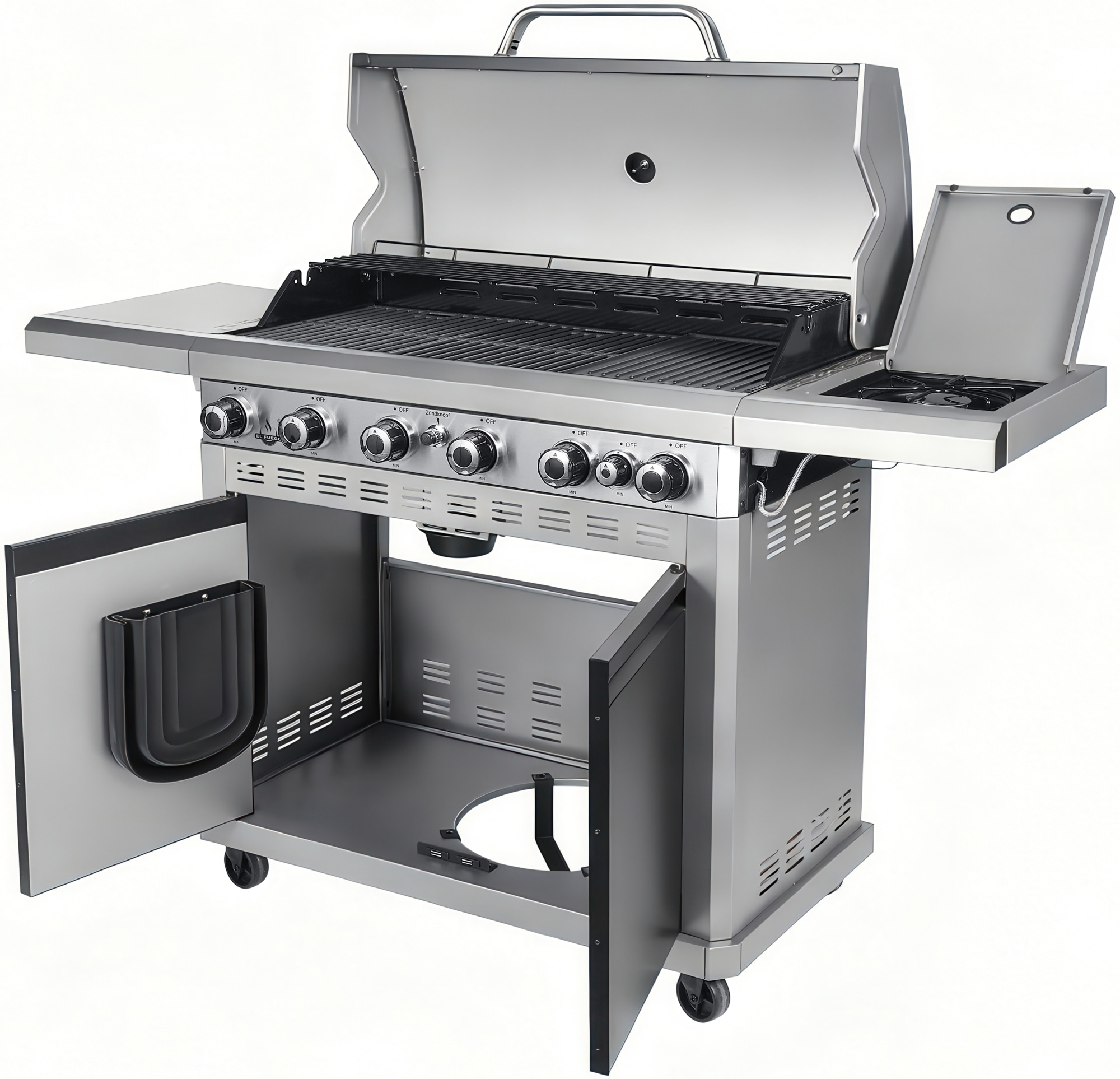 El Fuego Gasgrill »Detroit« 18 kW (6 Brenner je 2,5 kW + 1 Seitenbrenner 3,0 kW)