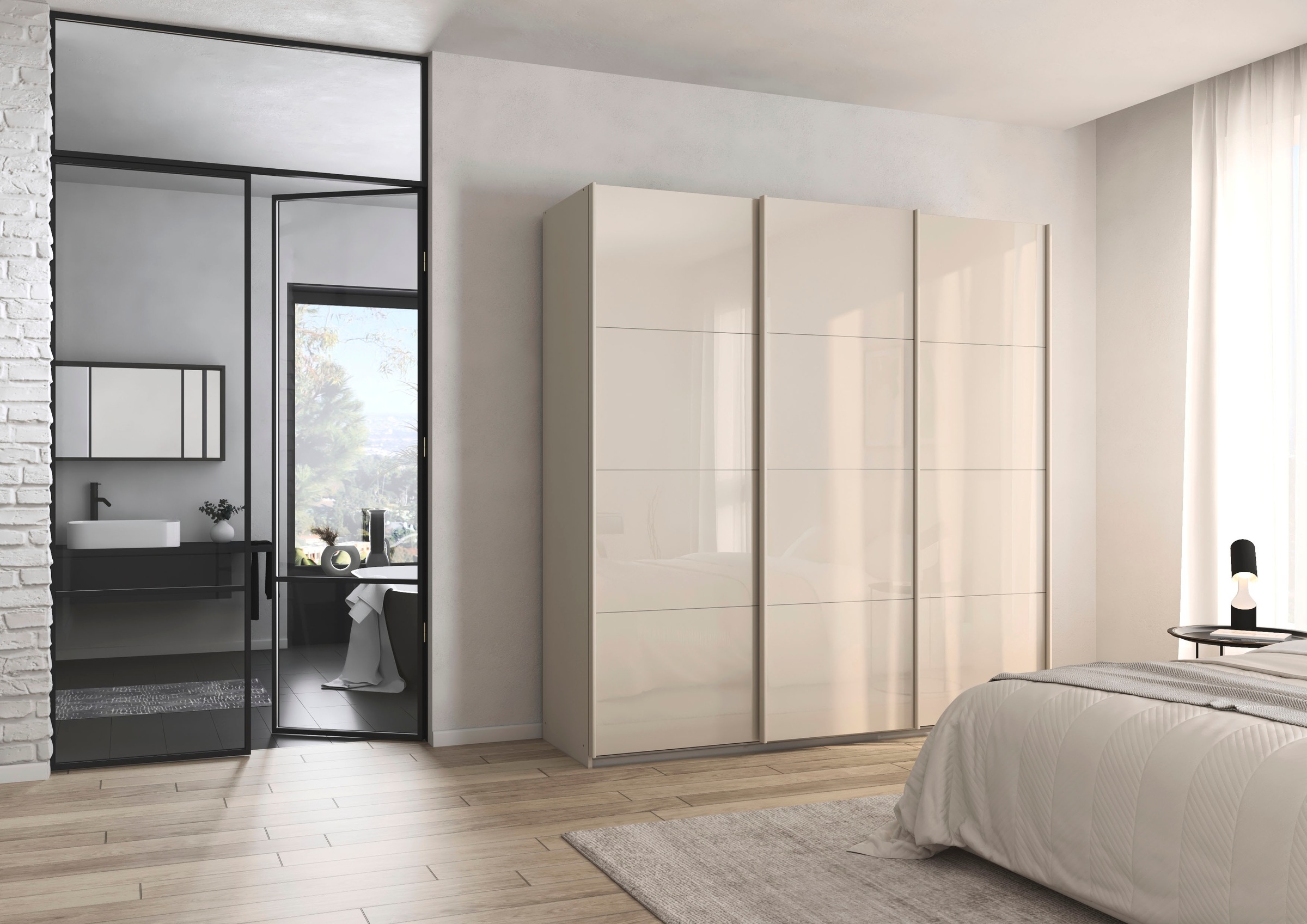 rauch Schwebetürenschrank »Kleiderschrank Schrank Garderobe AGORDO mit Glasfront«, durchdachte Innenausstattung, in 4 Breiten und 2 Höhen MADE IN GERMANY