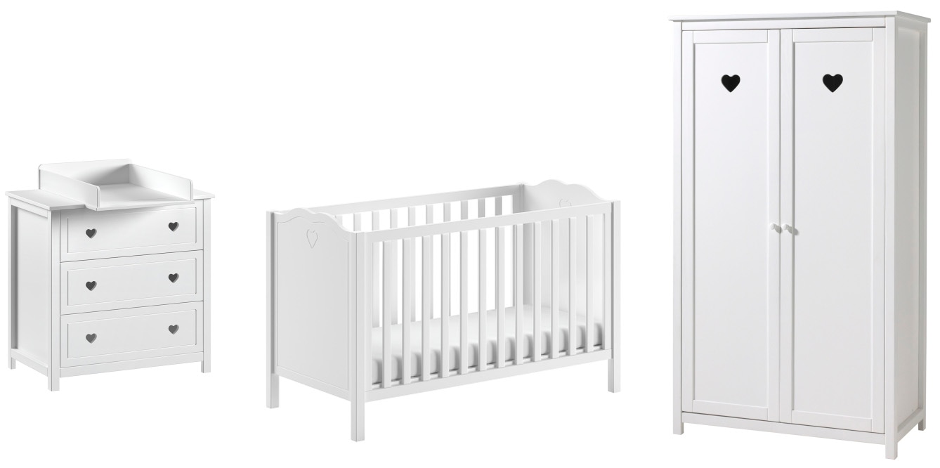 Vipack Babyzimmer-Komplettset »Amori 4-tlg. mit Herz-Ornamenten, MDF/Massiv günstig online kaufen