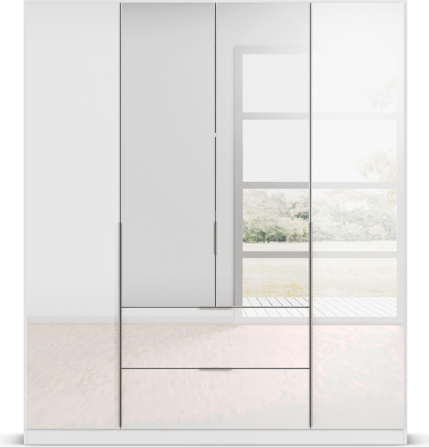 rauch Drehtürenschrank »Kleiderschrank Kleiderschränke Schrank Garderobe AGORDO mit Glasfront«, (in zwei Griff-Farben mit Glasfront), mit Außenschubkästen, in 6 Breiten und 2 Höhen MADE IN GERMANY