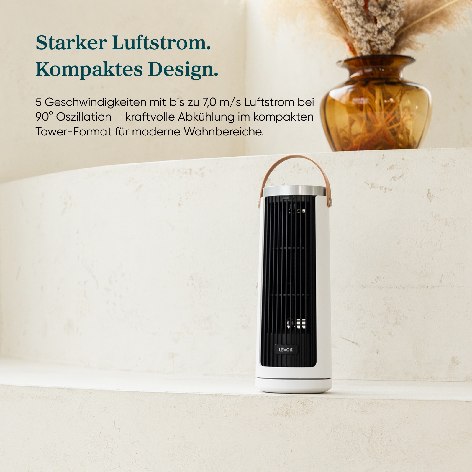 Levoit Turmventilator »LTF-F132B-WEUR, mit Timerfunktion« 10 cm Durchmesser sehr leise, kabellos nutzbar