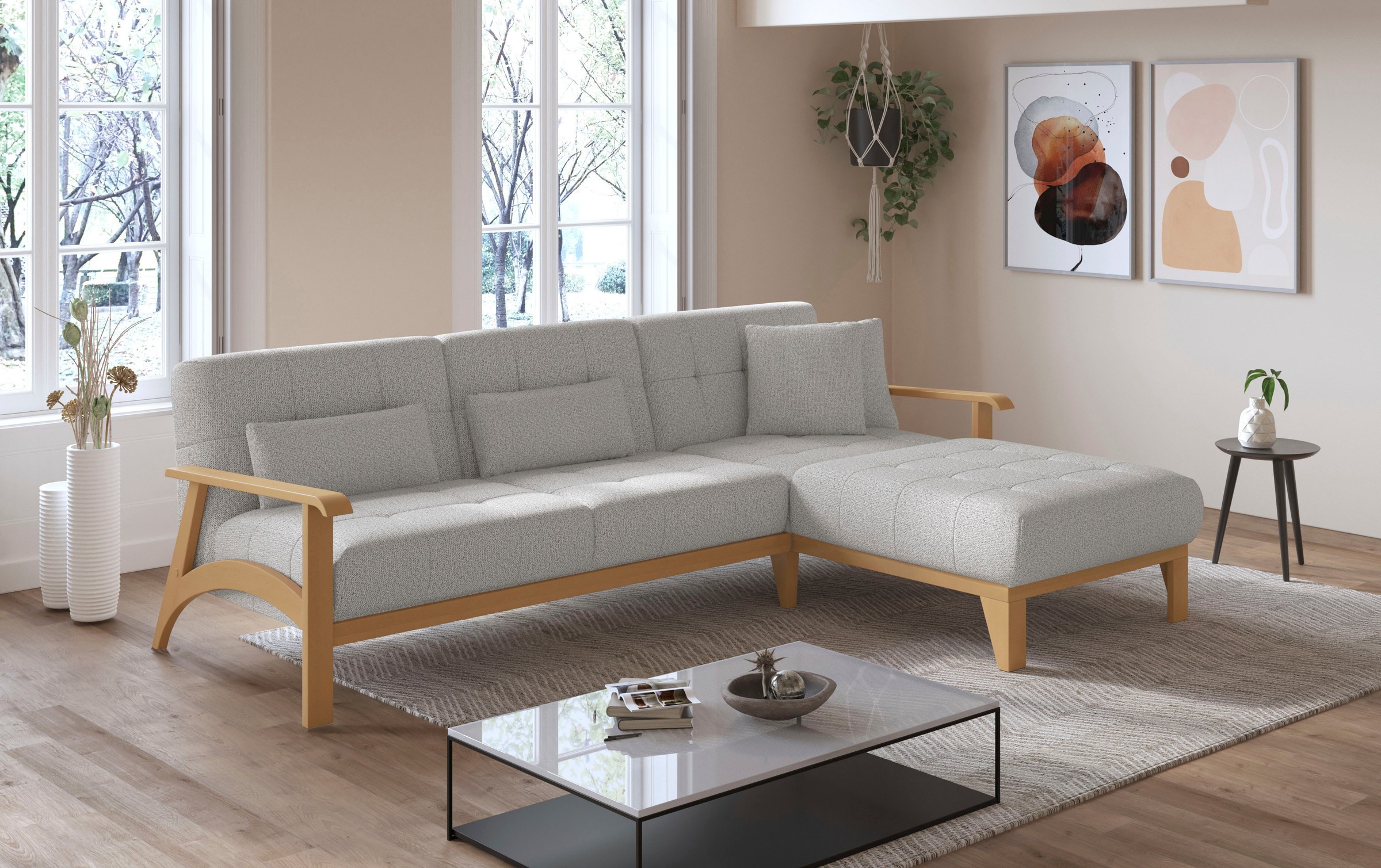 sit&more Ecksofa »Billund L-Form«, Armlehnen aus eichefarbigem Buchenholz, günstig online kaufen