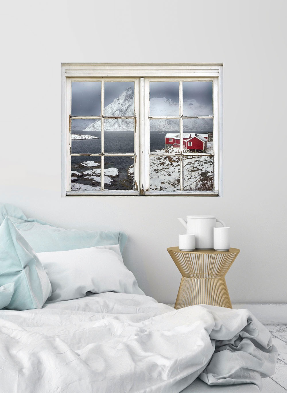 queence Wandsticker »Haus im Schnee«, Wandsticker, Wandbild, selbstklebend, 3D, Fenster