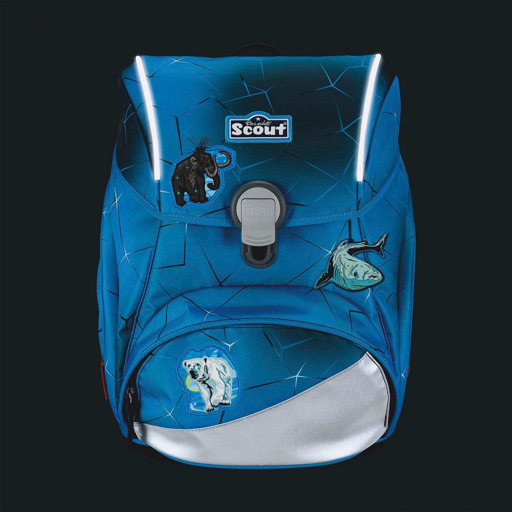 Scout Schulranzen »Alpha Safety Light, mit LED-Lichtleiter, Polar Blue«, Retroreflektierende Flächen-LED-Lichtleiter, mit Powerbank; enthält recyceltes Material