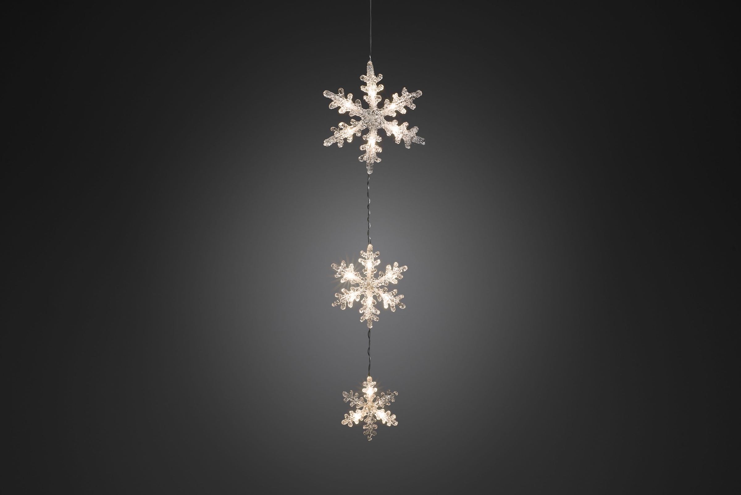 KONSTSMIDE LED-Lichtervorhang »Weihnachtsdeko aussen«, 15 St.-flammig, LED Lichtervorhang, 3 Acryl Schneeflocken, 15 warm weiße Dioden