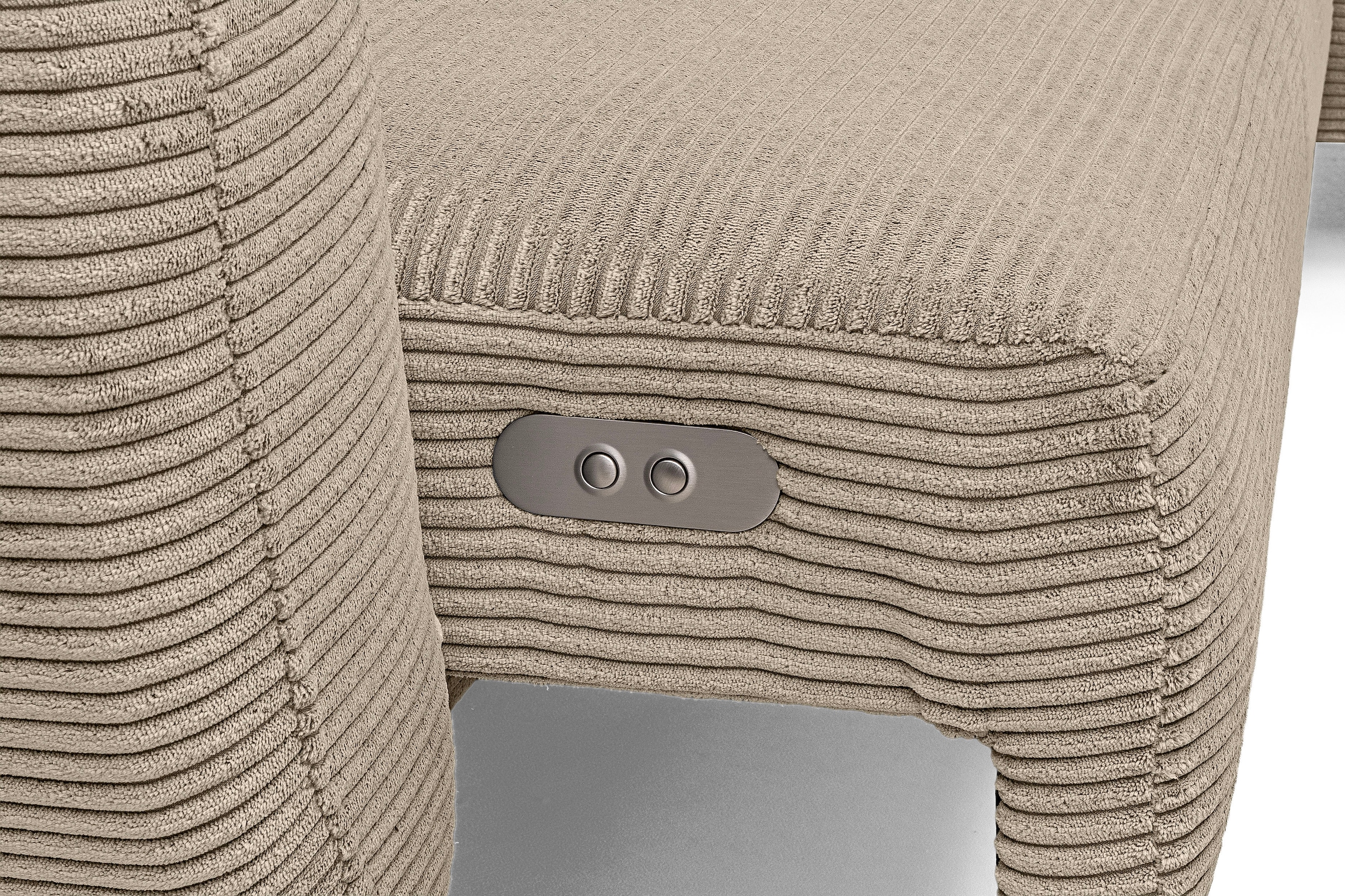 WERK2 Ecksofa »Alisson 277 x 174 cm modern & bequem, bodenfrei, Multifunktionen« Cord, L-Form, XXL, elektrische Sitztiefenverstellung, Schlaffunktion