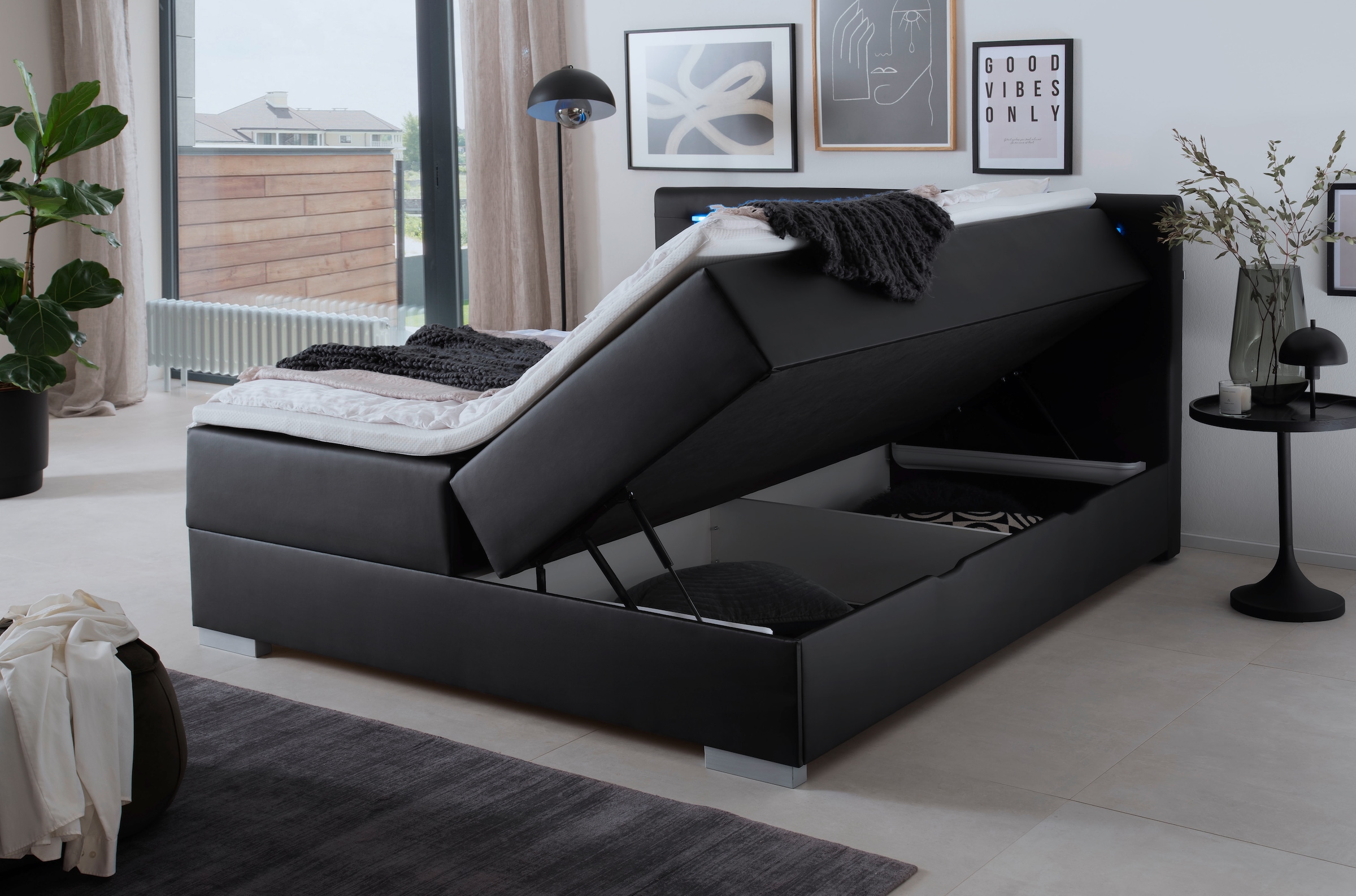 meise.möbel Boxspringbett »Las Vegas 2«, inkl. LED Beleuchtung im Kopfteil, mit Bettkasten und Topper