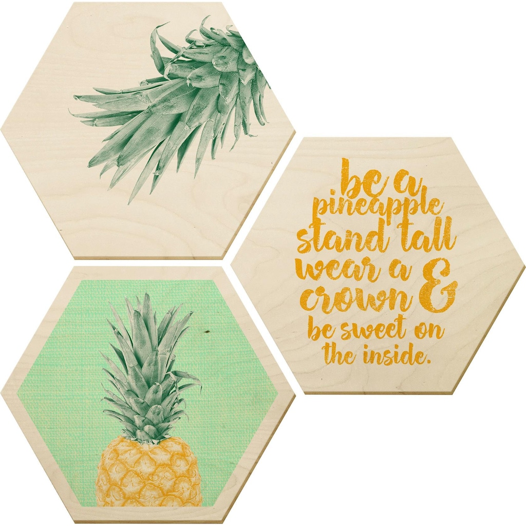 Wall-Art Holzbild »Ananas«, (Set, Dekorative Wanddekoration)