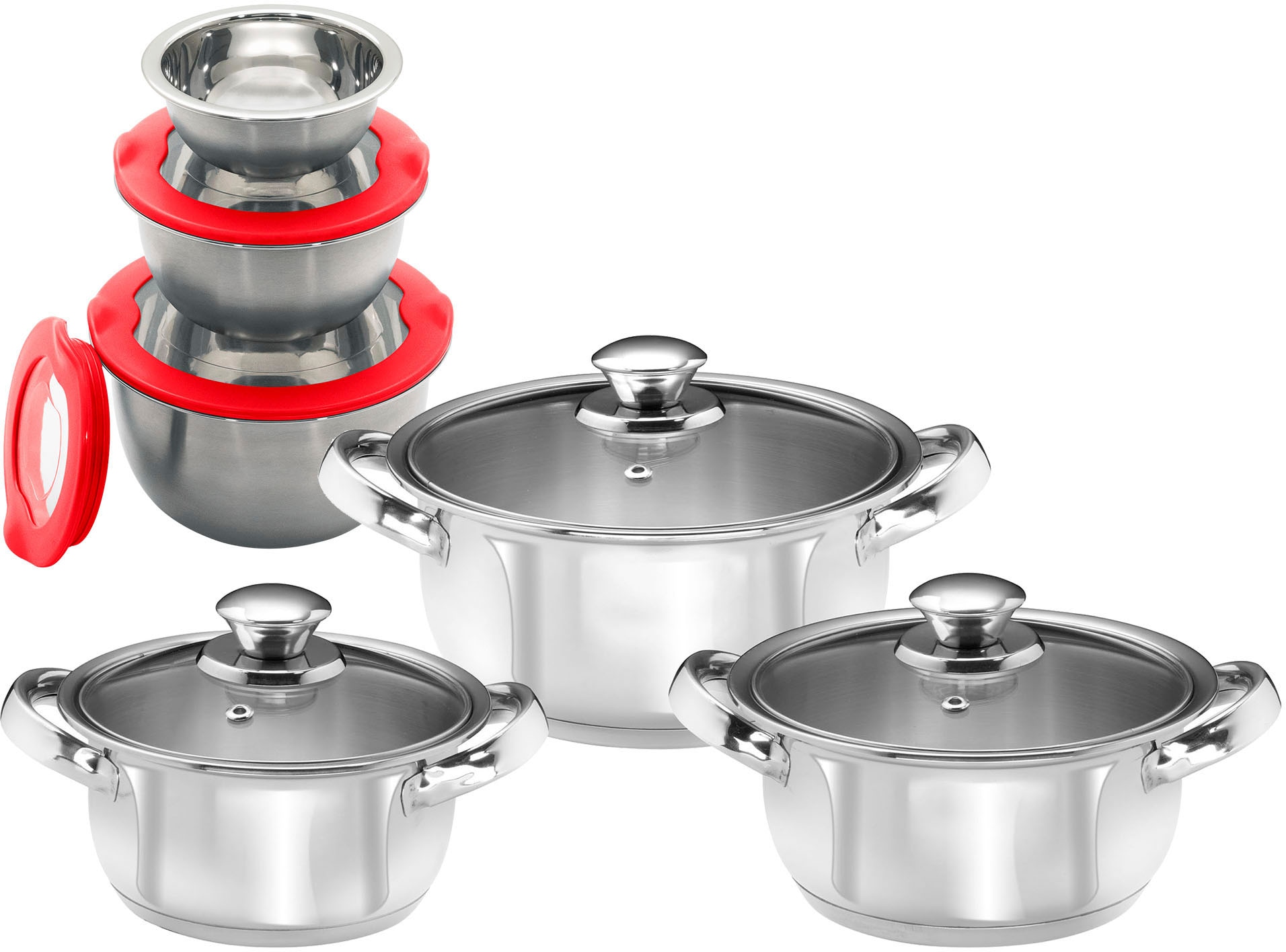 KING Topf-Set Set, 3 Kochtöpfe Ø16 Ø18 Ø20cm, mit Glasdeckel, Schüsselset, günstig online kaufen