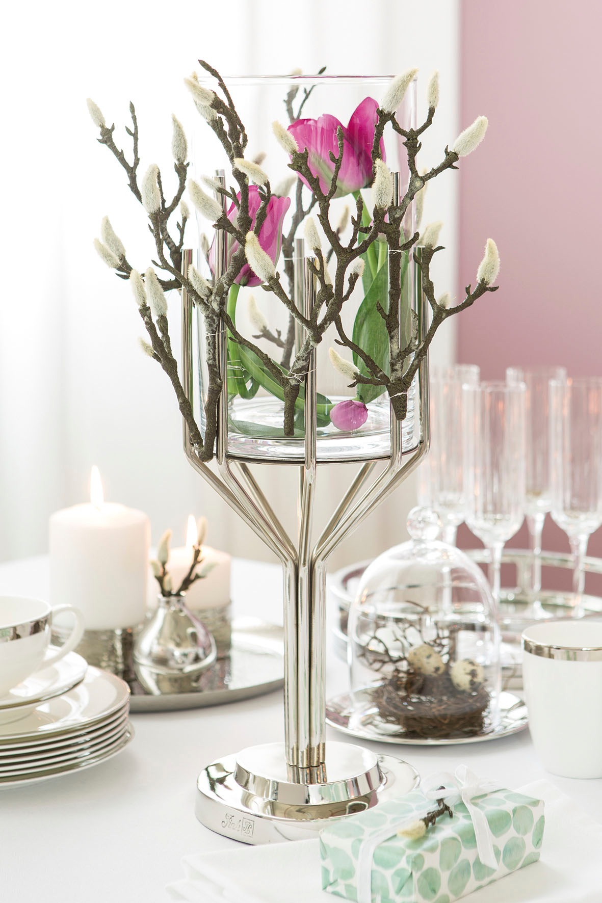 Fink Windlicht "LUXOR" Silberfarben - aus Aluminium, Edelstahl und Glas günstig online kaufen