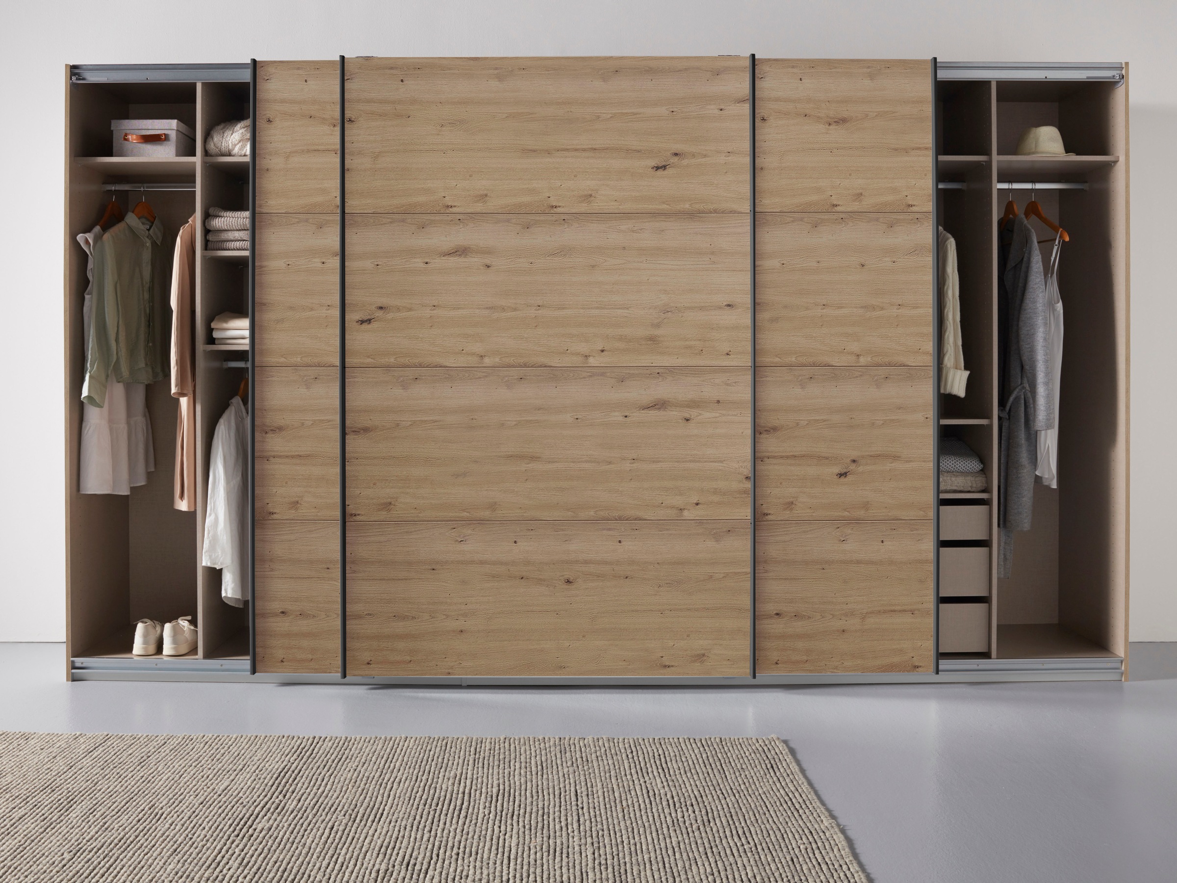 rauch Schwebetürenschrank »Kleiderschrank Schrank Garderobe TOPSELLER OTELI inkl. Inneneinteilung«, mit 3 Innenschubladen sowie zusätzlichen Einlegeböden MADE IN GERMANY