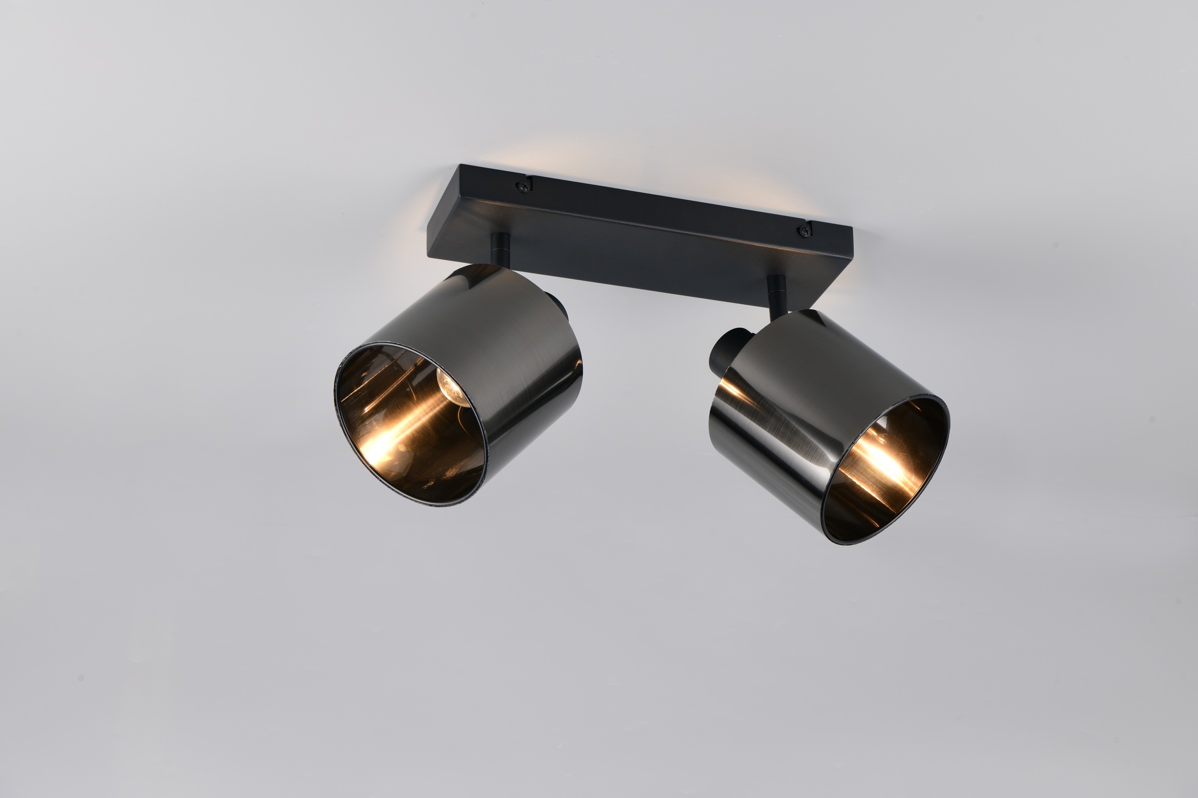 REALITY Leuchten Deckenstrahler »JASON, Deckenspot 2-flammig exkl 2x E14 max 10W, 36x22x12 cm (B/H/T)« E14 1 Stk. warmweiß - kaltweiß 2 verstellbare Strahler, Metall schwarz, Lampenschirm rauchgrau