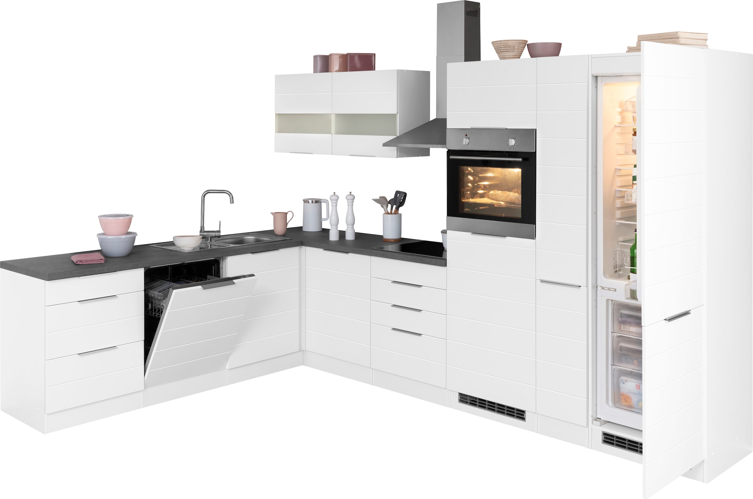 KOCHSTATION Winkelküche »KS-Luhe«, Stellbreite 240x330 cm, wahlweise mit oder ohne E-Geräten, MDF-Fronten