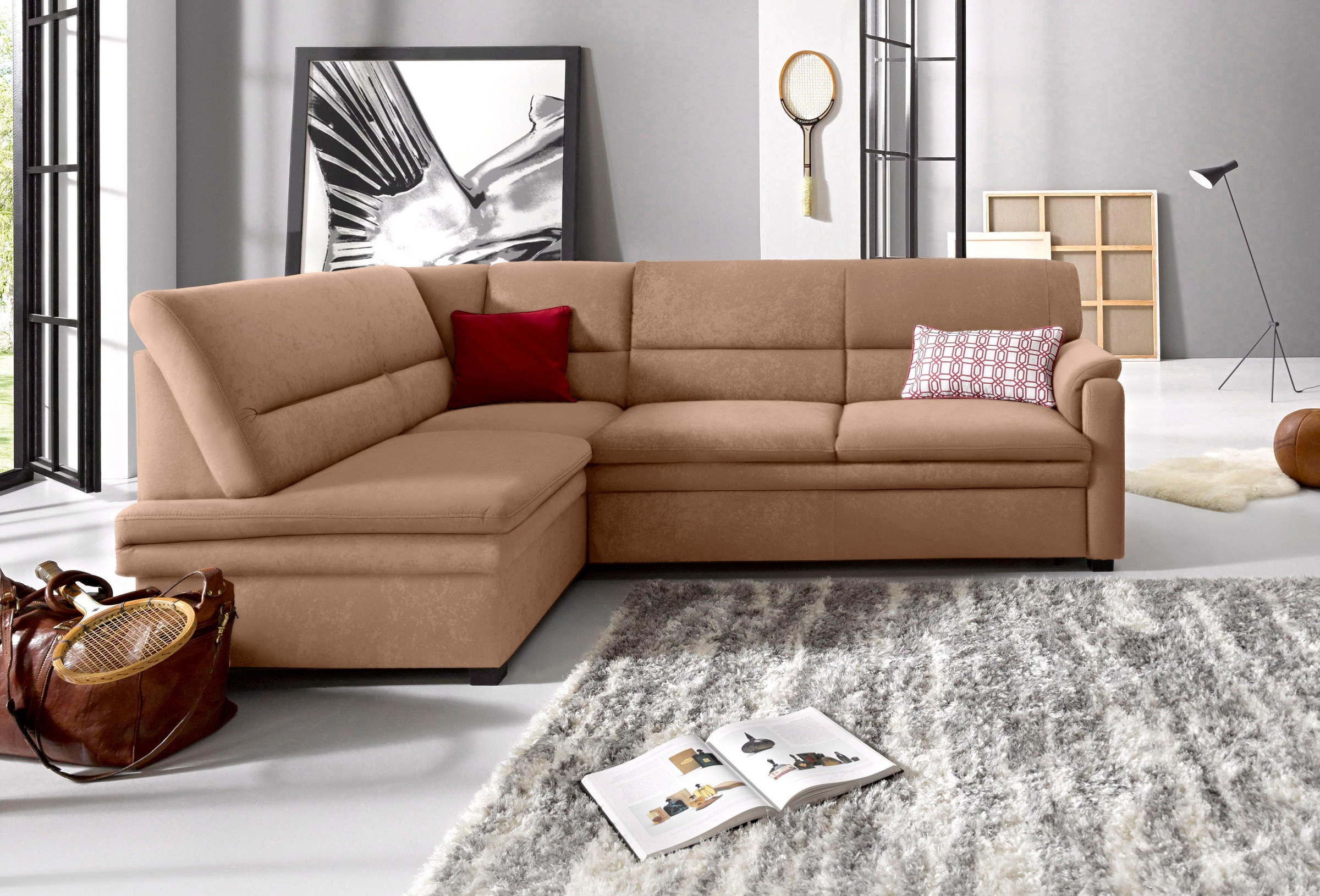sit&more Ecksofa »Pisa L-Form«, mit Federkern, wahlweise mit Bettfunktion