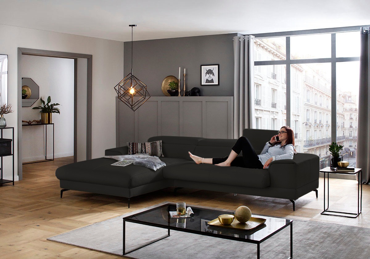W.SCHILLIG Ecksofa »piedroo, Designsofa mit tollem Sitzkomfort, L-Form«, Kopfteilverstellung, wahlweise mit Sitztiefenverstellung, Breite 303cm