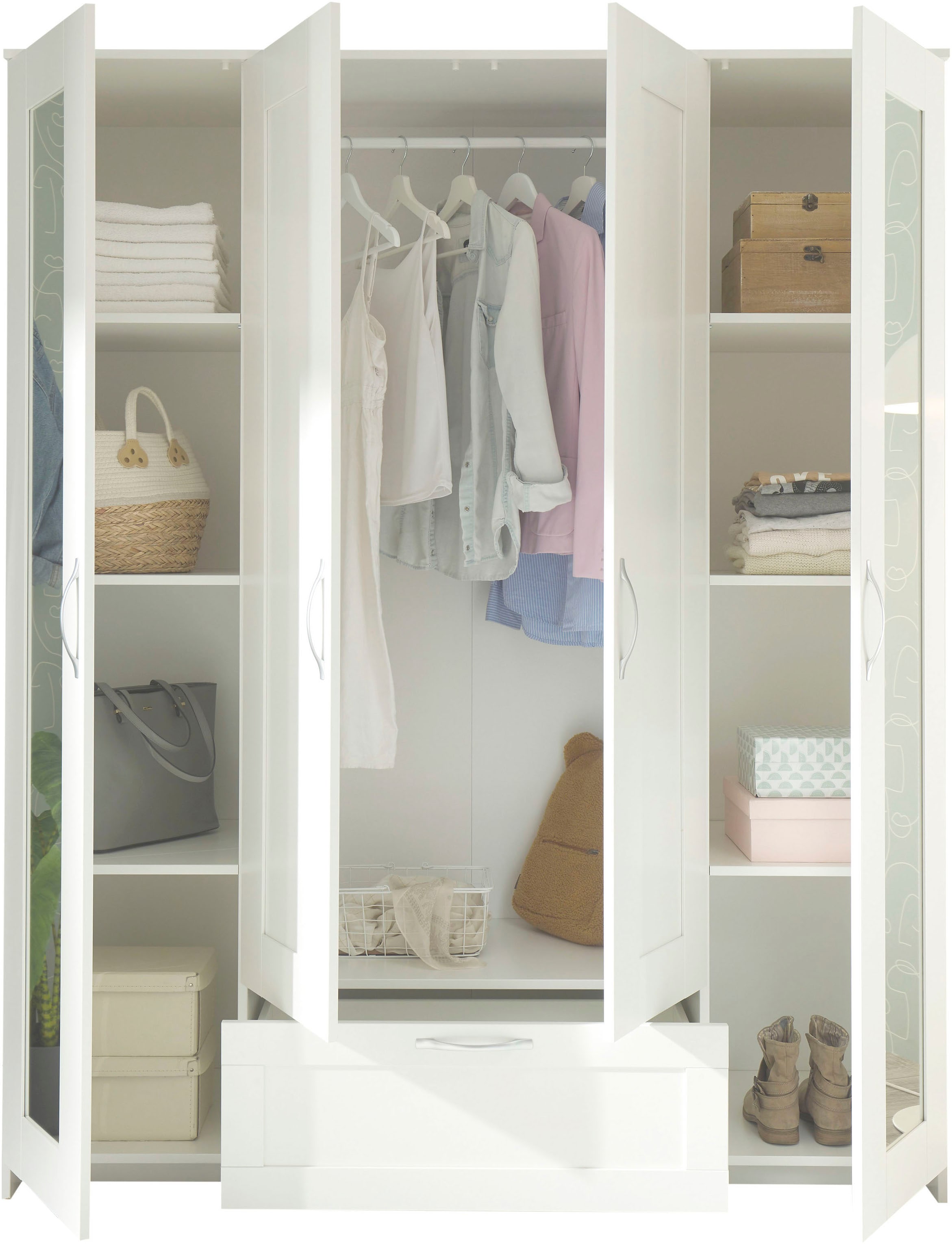 Schlafkontor Drehtürenschrank »Lepini, Kleiderschrank mit Spiegel und Schubkasten«, als 3- oder 4-türer erhältlich