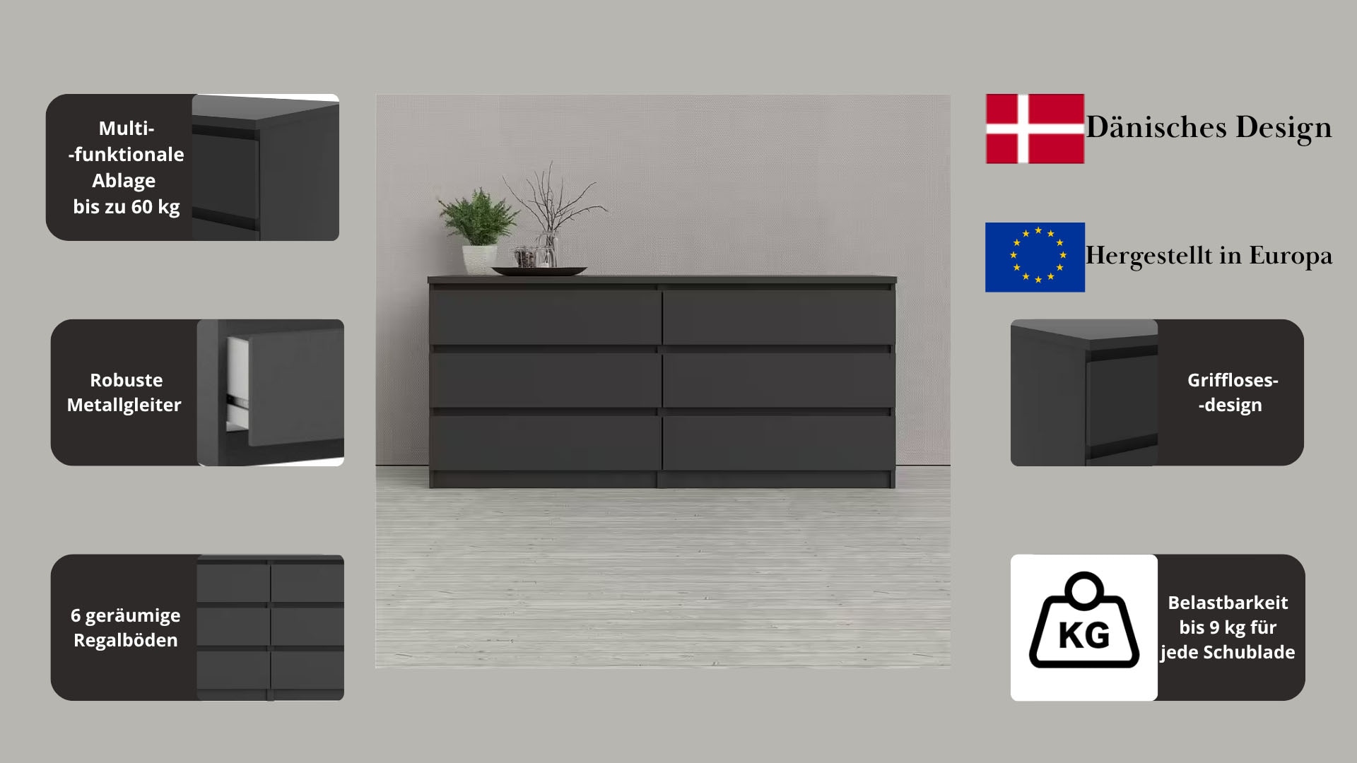 INOSIGN Kommode »Naia«, Hochglanz-Optik, mit abgerundeten Schubladenkanten auf Metallgleiter