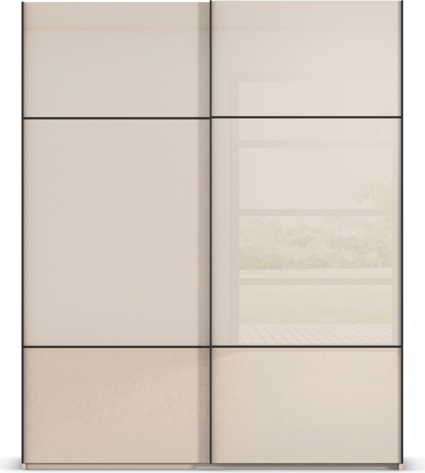rauch Schwebetürenschrank »Kleiderschrank Schrank Garderobe Schlafzimmerschrank SCALE-TRIO«, edle dreigeteilte Front mit 2 Zierleisten Glasfront MADE IN GERMANY