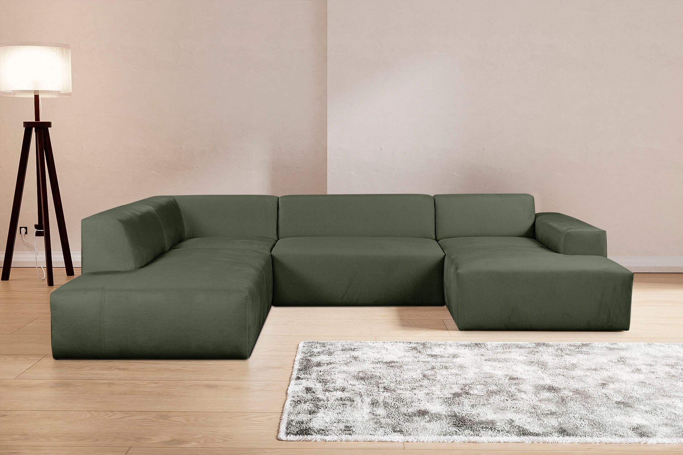 WERK2 Wohnlandschaft »Zeus-U 330 cm breit, viel Platz, modern und zeitlos« Curvy Trend mit urbaner Optik auch in weichem Cord, U-Form
