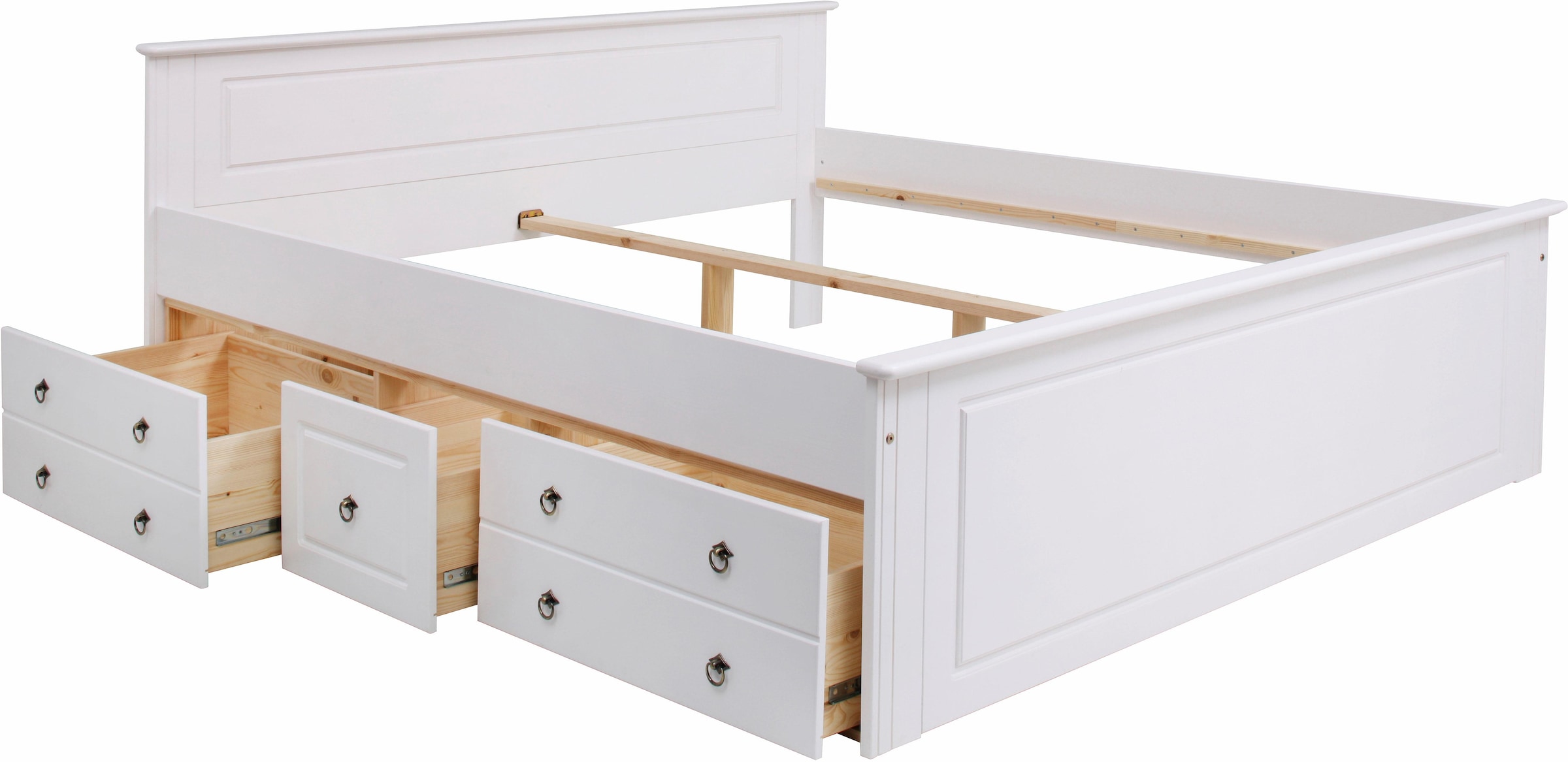 Home affaire Massivholzbett »Hugo, hohe Belastbarkeit! FSC® zertifiziertes Massivholz, Landhausstil«, (Breite/Belastbarkeit 180cm/200KG, 140cm/180KG), Stauraumbett aus massiver Kiefer