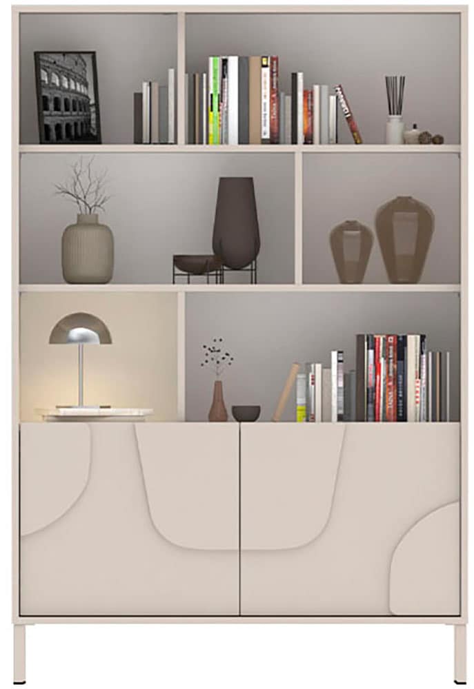 INOSIGN Highboard »Stone, H 155/141, B 105 cm, 2 Türen, 6 offene Fächer, Regal-Schrank« 3D-Design, Push-to-open, Stauraum dekorativ & praktisch, Füße wählbar