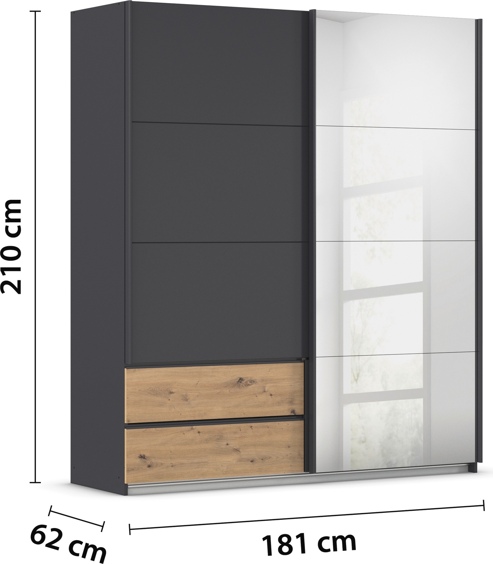 rauch Schwebetürenschrank »Kleiderschrank Schrank Garderobe Wäscheschrank ELARA mit Spiegel«, praktische Schubladen optional farblich abgesetzt MADE IN GERMANY