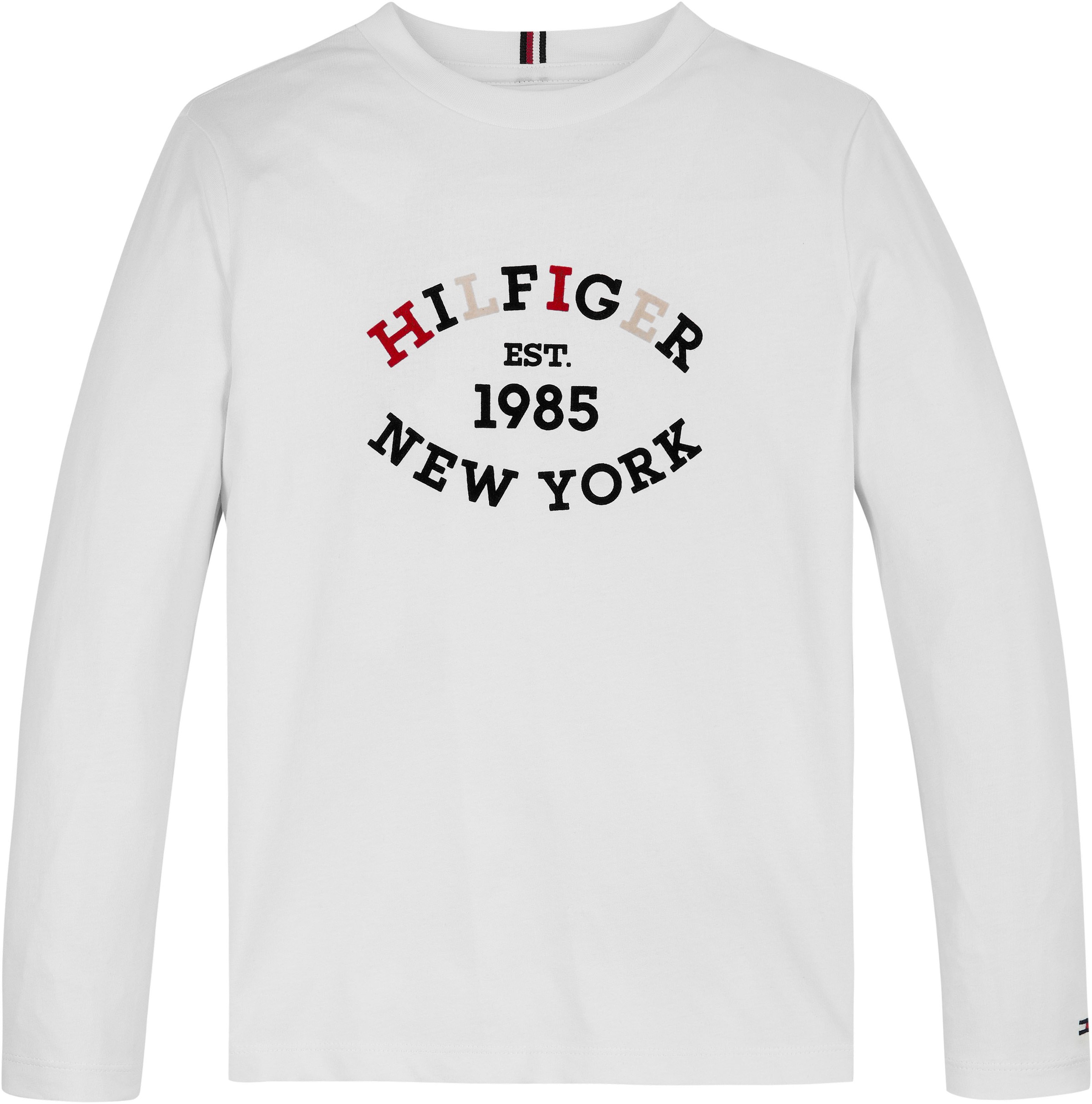 Tommy Hilfiger Langarmshirt »MONOTYPE FLOCK REGULAR TEE LS«, Kinder bis 16 Jahre mit Logoschriftzug