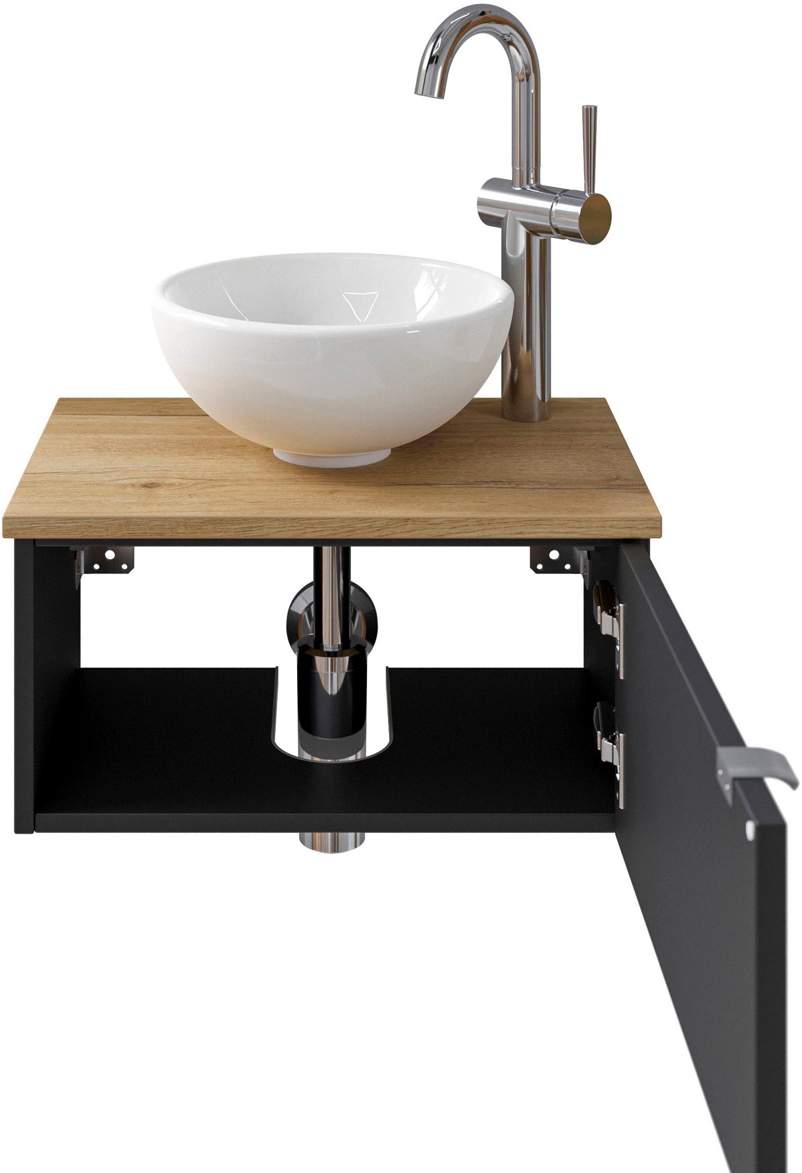 Saphir Waschtisch »Serie 6915 Waschschale mit Unterschrank für Gästebad, Gäste WC«, 51 cm breit, 1 Tür, Waschtischplatte, kleine Bäder, ohne Armatur