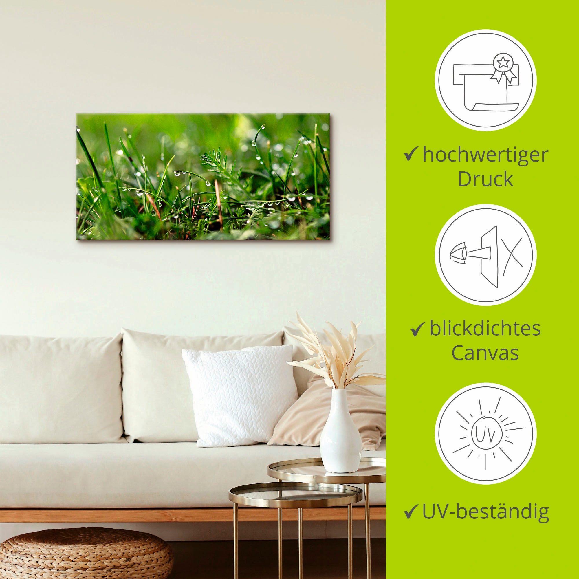 Artland Wandbild »Tautropfen«, Gräser, (1 St.), als Alubild, Outdoorbild, Leinwandbild, Poster in verschied. Größen