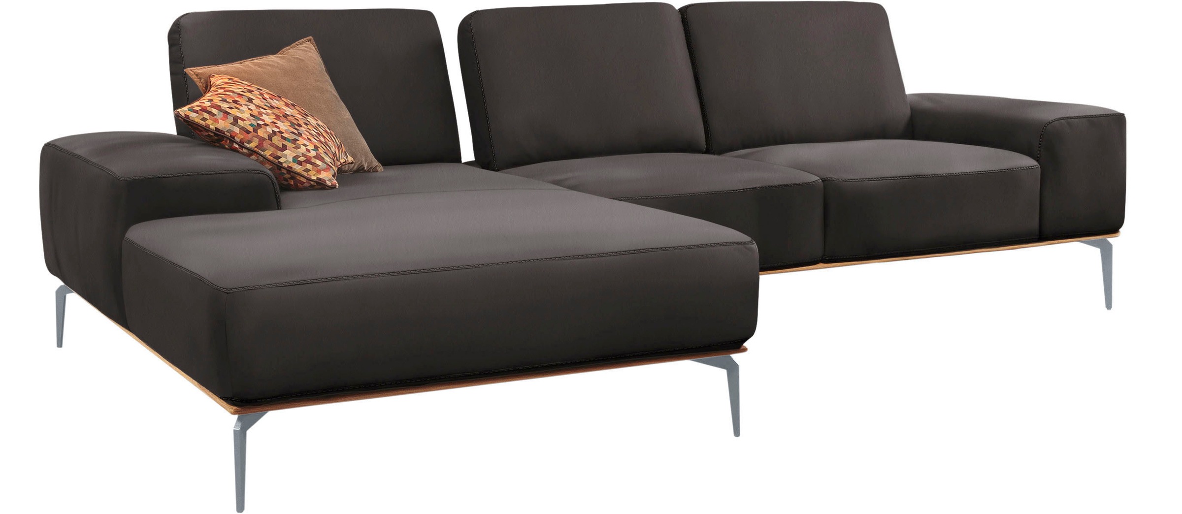 W.SCHILLIG Ecksofa »run, Designsofa mit tollem Sitzkomfort, bequem, L-Form«, mit elegantem Holzsockel, Füße in Silber matt, Breite 279 cm