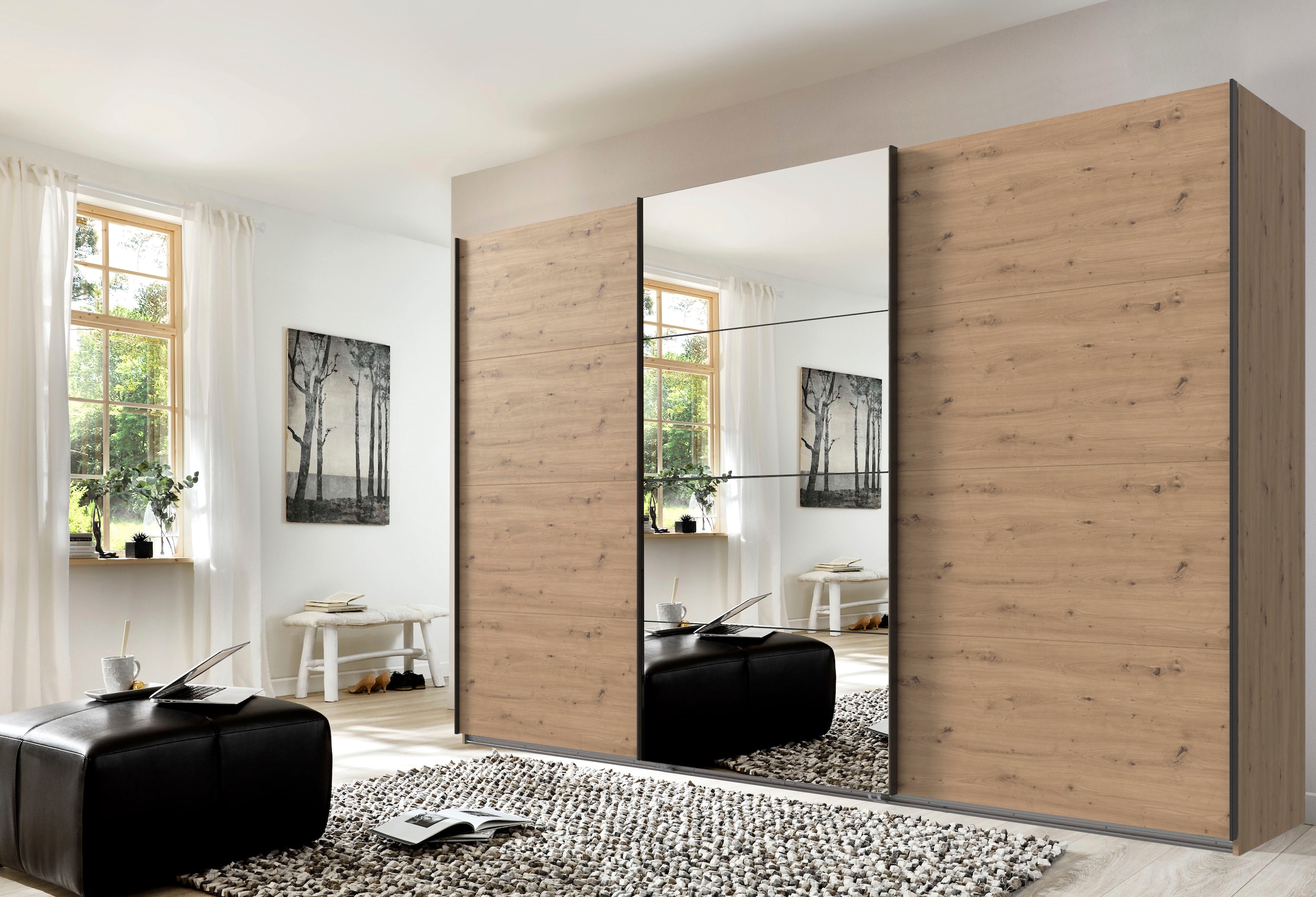 Wimex Schwebetürenschrank »Mugano, Made in Germany, Lieferung bis in Deine Etage und Stellort«, (wähle Deine Ausstattung: Basic oder Premium!), 3 Schwebetüren, große Größen, mit oder ohne Spiegel, Metallgriffe