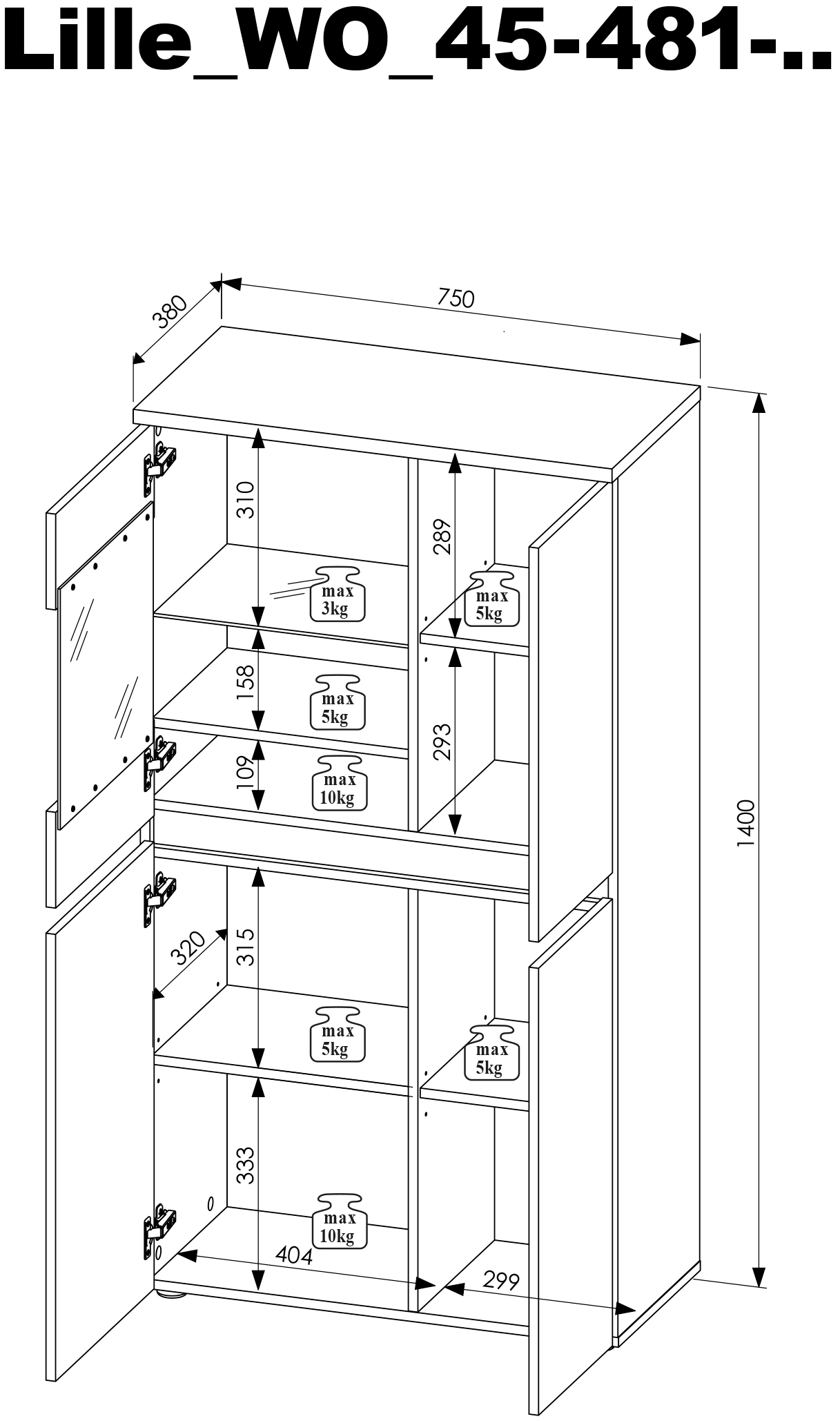HBZ Highboard »Lille mit LED-Beleuchtung, Wohnzimmerschrank BxHxT 75x140x38 cm«, (1 St.), Mit 3 Türen, 4 Einlegeböden und 1 Glasboden, BxHxT 75x140x38 cm