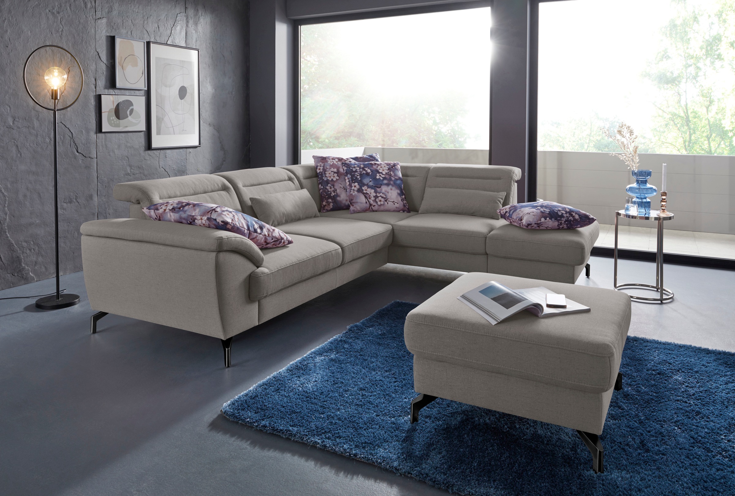 sit&more Ecksofa »Percy L-Form«, 12 cm Fußhöhe, Sitztiefenverstellung, wahlweise in 2 Fußfarben