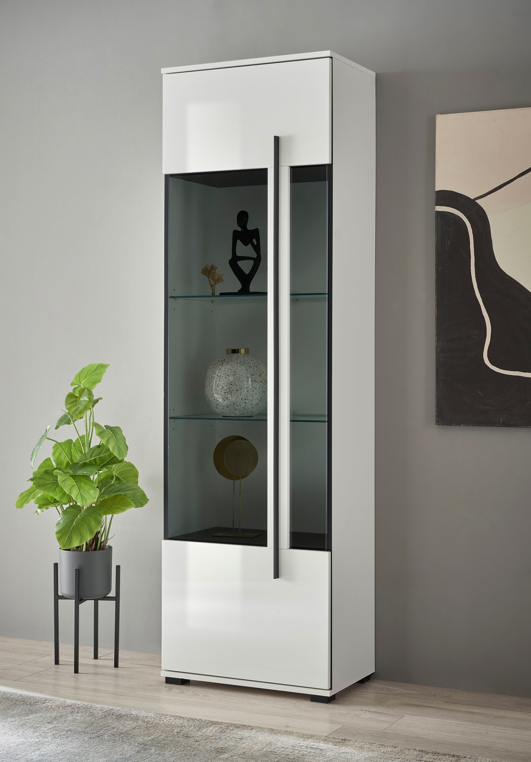 INOSIGN Wohnwand »Cantara, moderne Anbauwand, Wohnzimmer-Set, in Eiche Evoke oder Weiß«, (Set), enthält eine Vitrine, ein Lowboard und zwei Wandboards