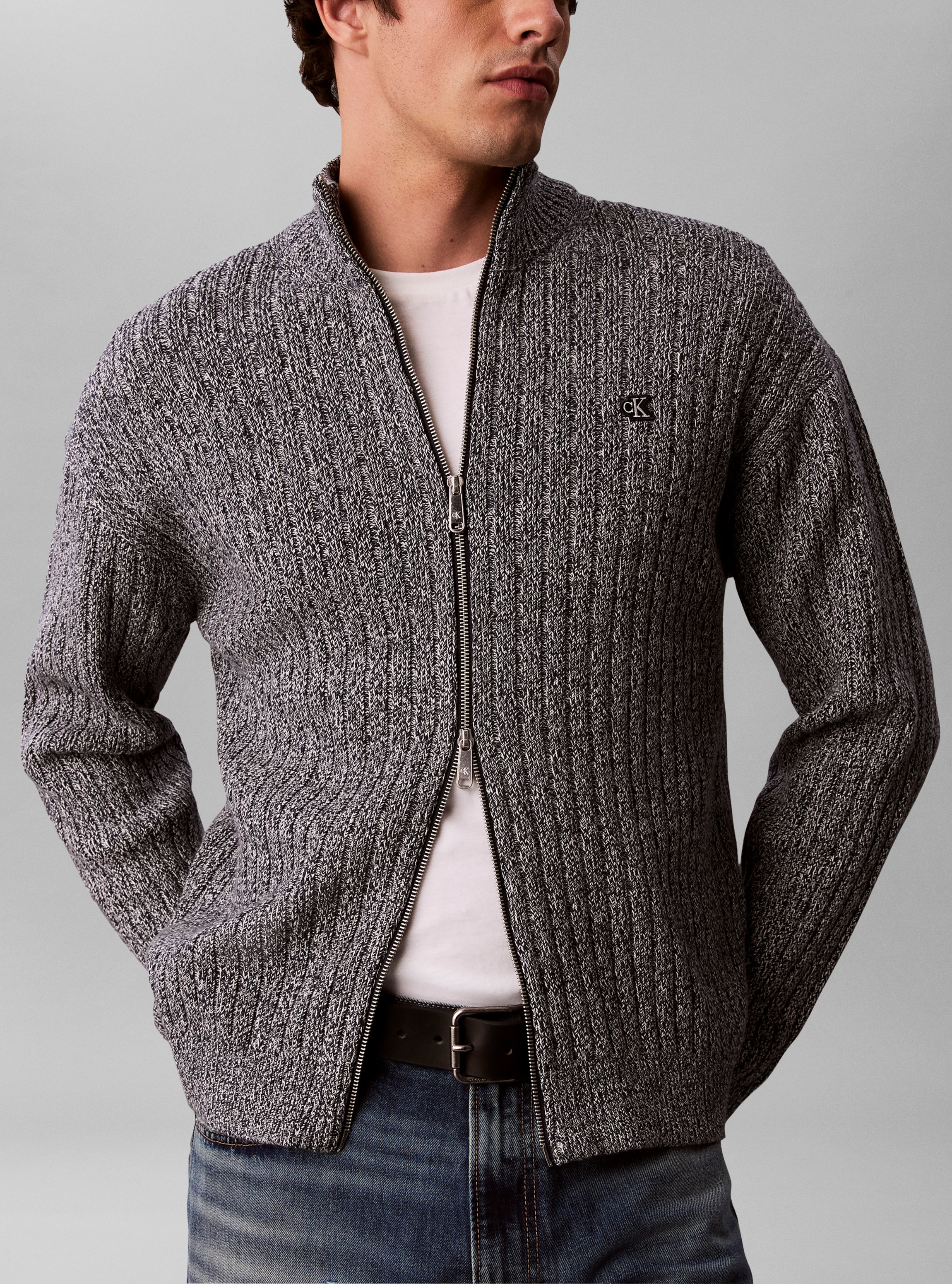 Calvin Klein Jeans Rundhalspullover »VERTICAL TEXTURE COTTON« Regular fit mit 2-Wege-Reißverschluss