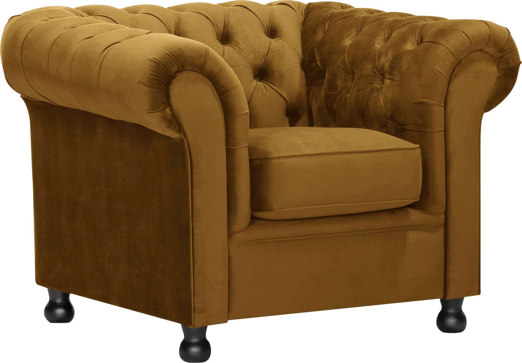 Home affaire Sessel »BRONNOY Chesterfield Sessel mit aufwendiger Knopfheftung, Breite 108cm« Polstersessel mit geschwungenen Armlehnen, Chesterfield-Optik