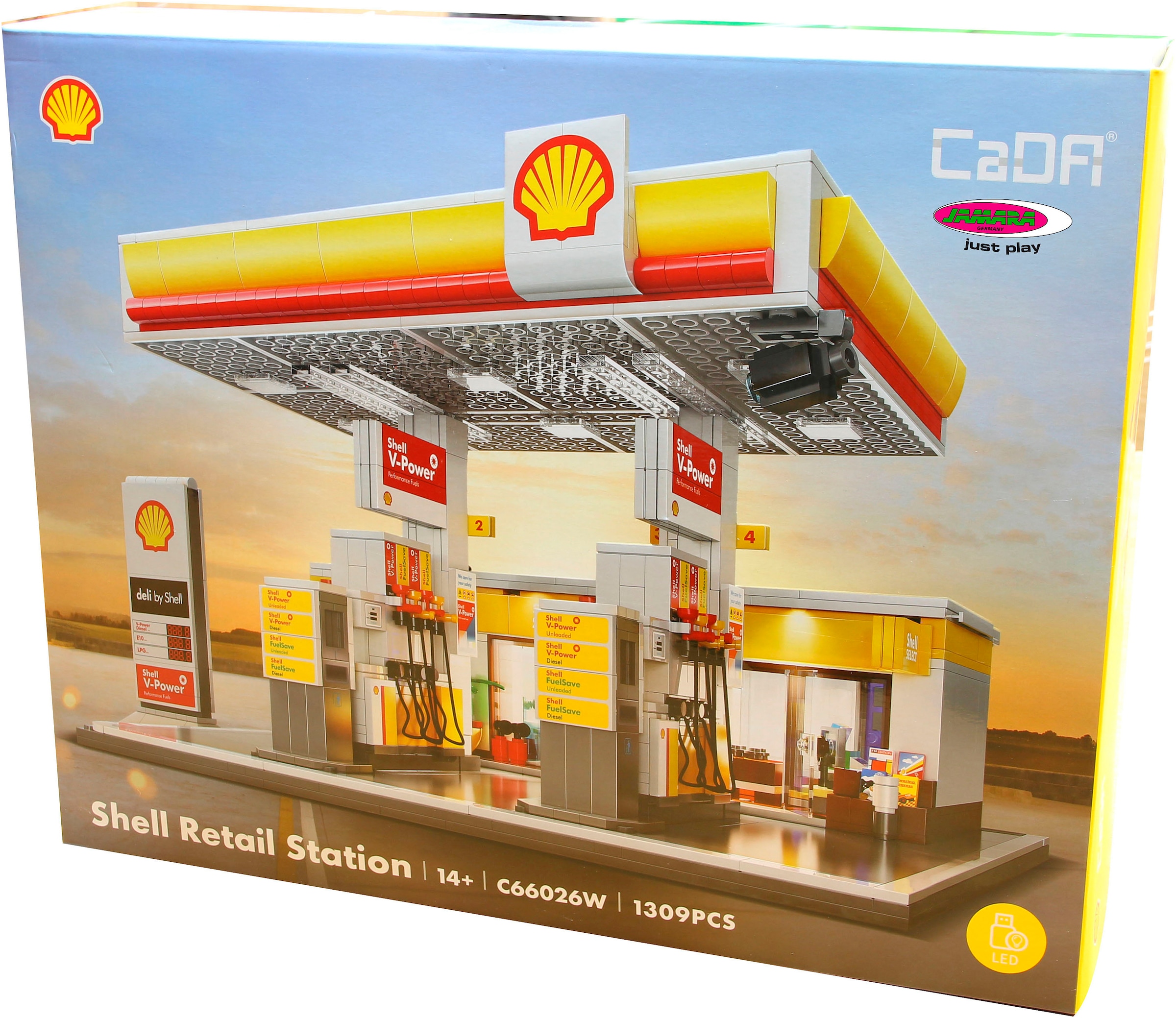 Jamara Konstruktions-Spielset »CaDA, Bricks, Shell Tankstelle mit Shop und Waschanlage (402857)« mit LED Licht