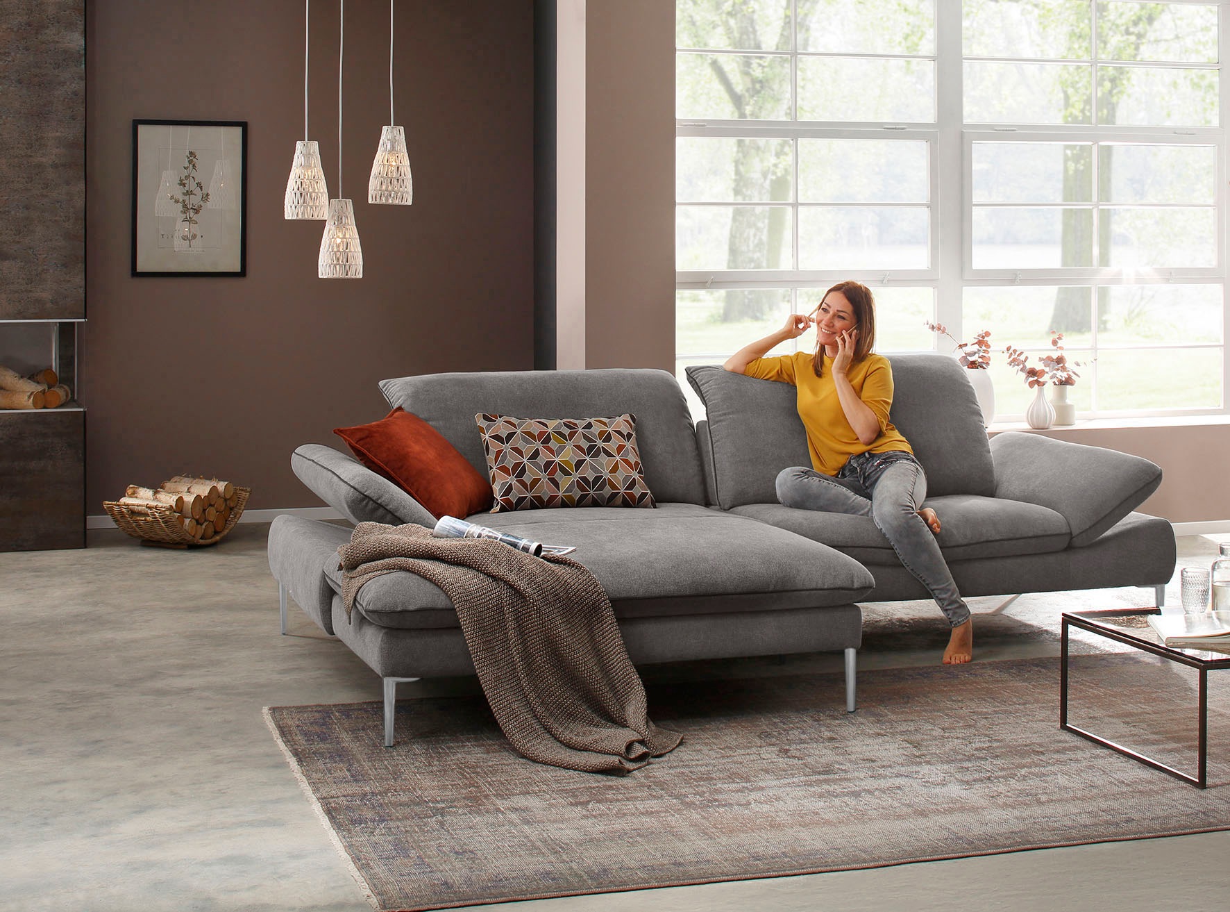 W.SCHILLIG Ecksofa »enjoy&MORE, Designsofa, elegant und bequem, L-Form«, mit Sitztiefenverstellung, Füße Chrom glänzend, Breite 294 cm