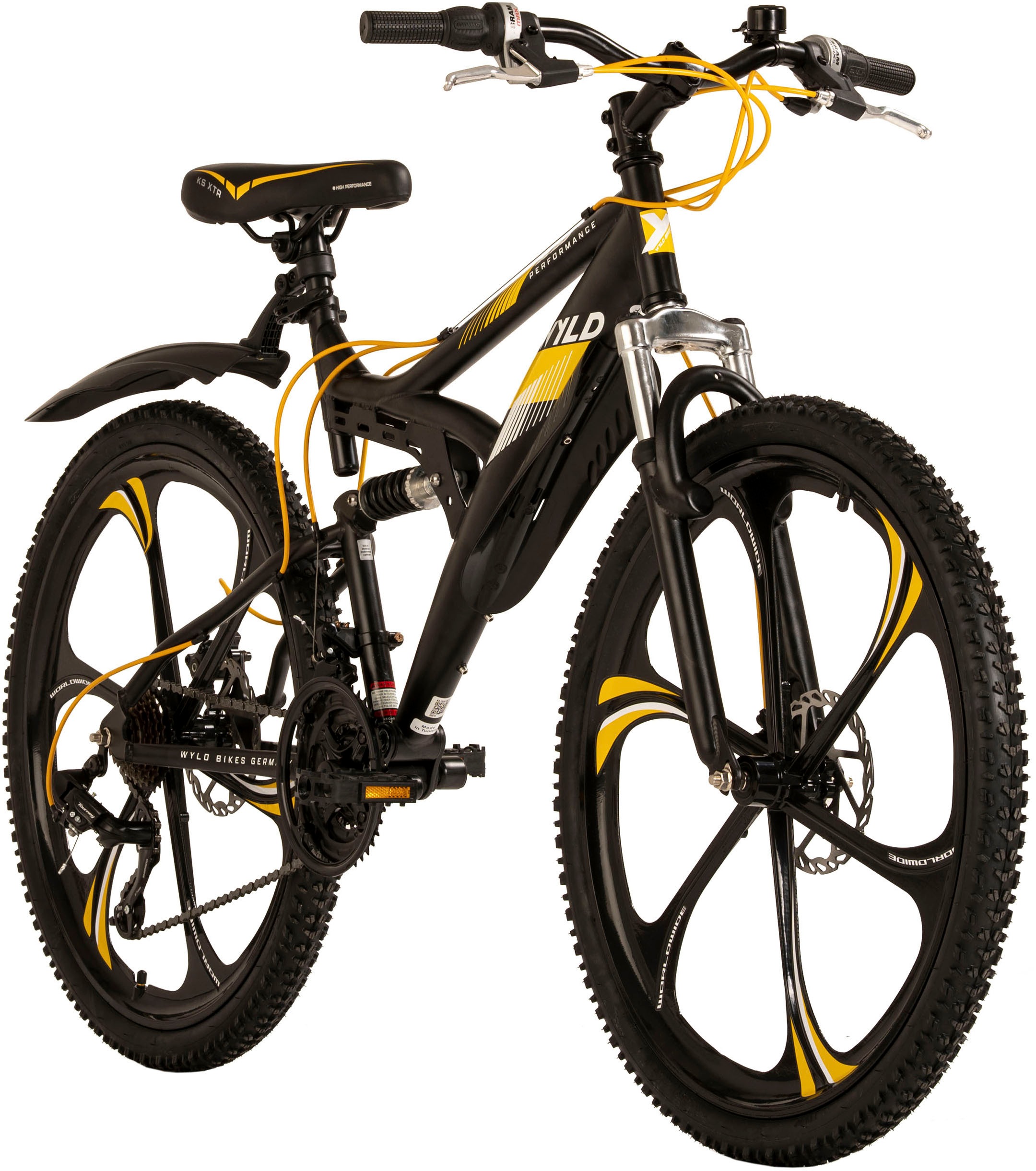 WYLD Mountainbike »Mountainbike Fully 26'' Bliss schwarz-gelb 21 Gänge«, 21 Gang, Kettenschaltung