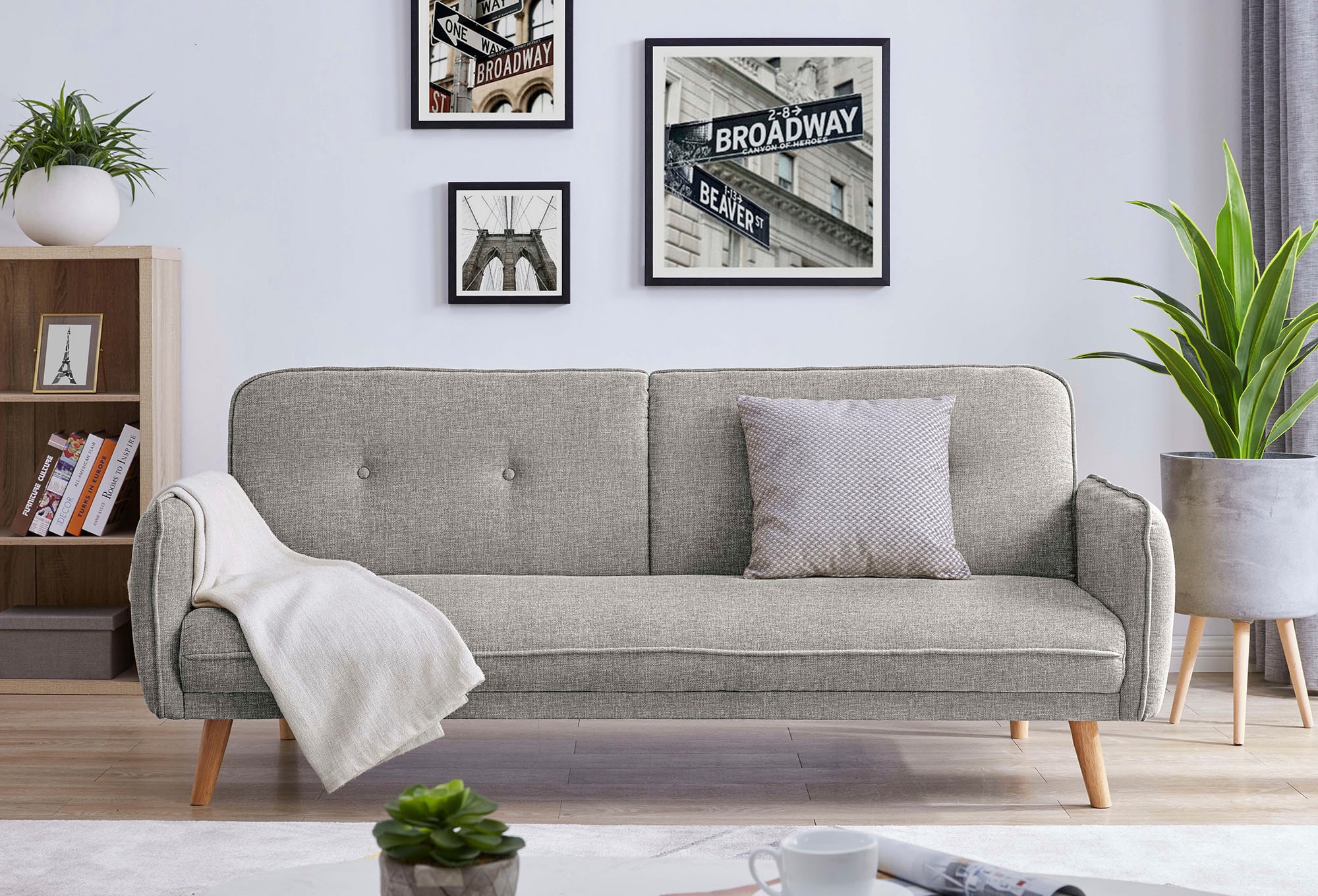 SalesFever Schlafsofa »Linköping, 3-Stizer, Sofa«, mit Knopfheftung im Rücken und Schlaffunktion, Breite 188 cm