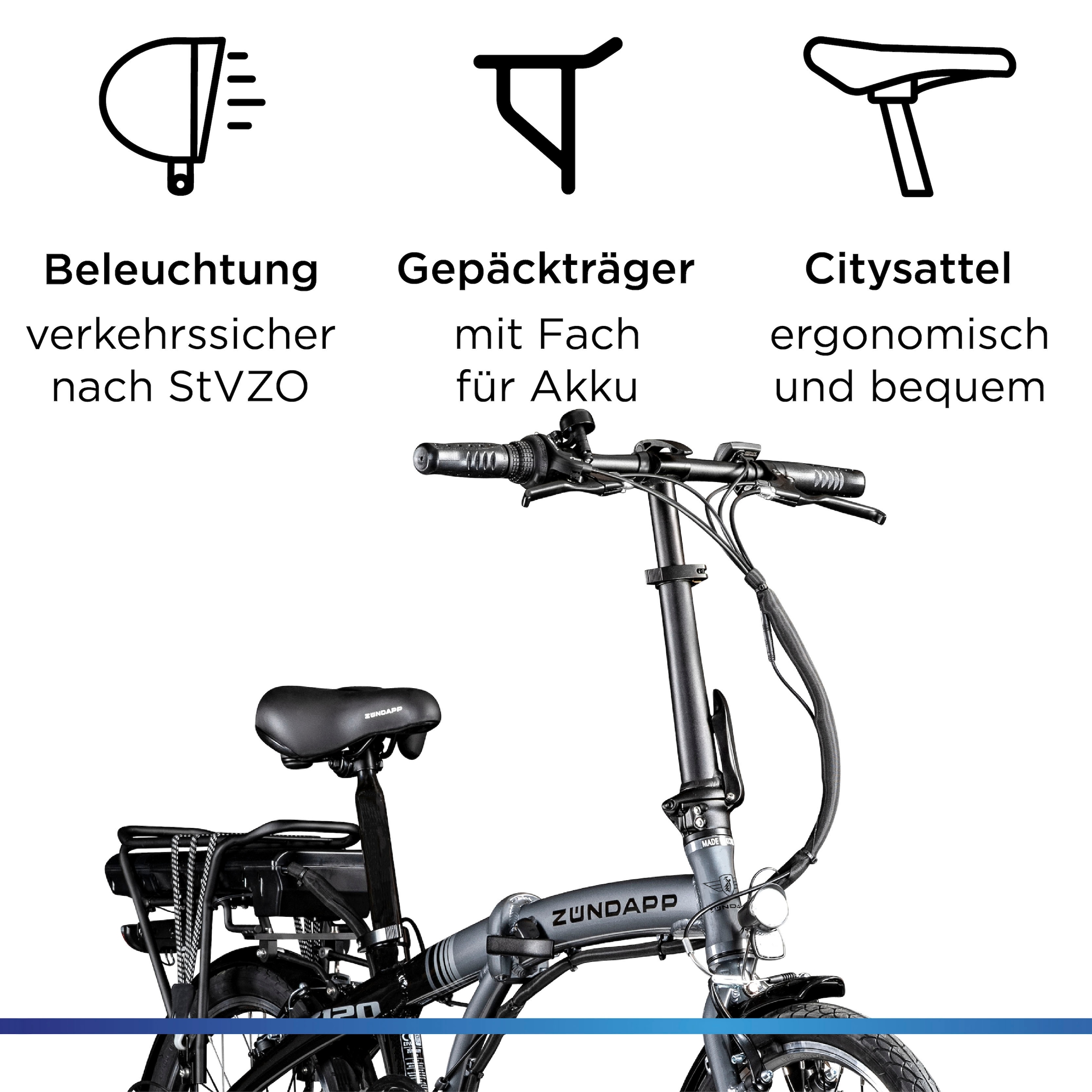 Zündapp »Z120« 7 Gang Shimano Tourney Schaltwerk Kettenschaltung Heckmotor 250 W Pedelec, Elektrofahrrad für Damen u. Herren